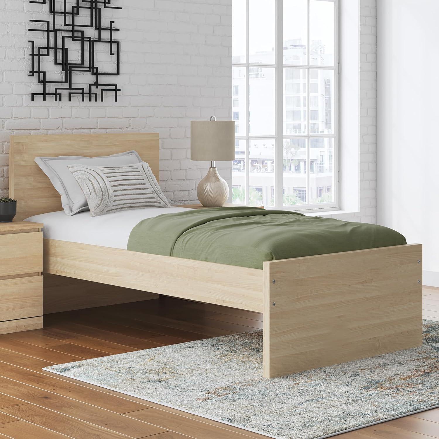 imageSignature Design by Ashley Onita Minimalist 4Drawer Full Platform Bed with 2 Side Storage Foundation or Box Spring Not Needed WhiteLight Brown