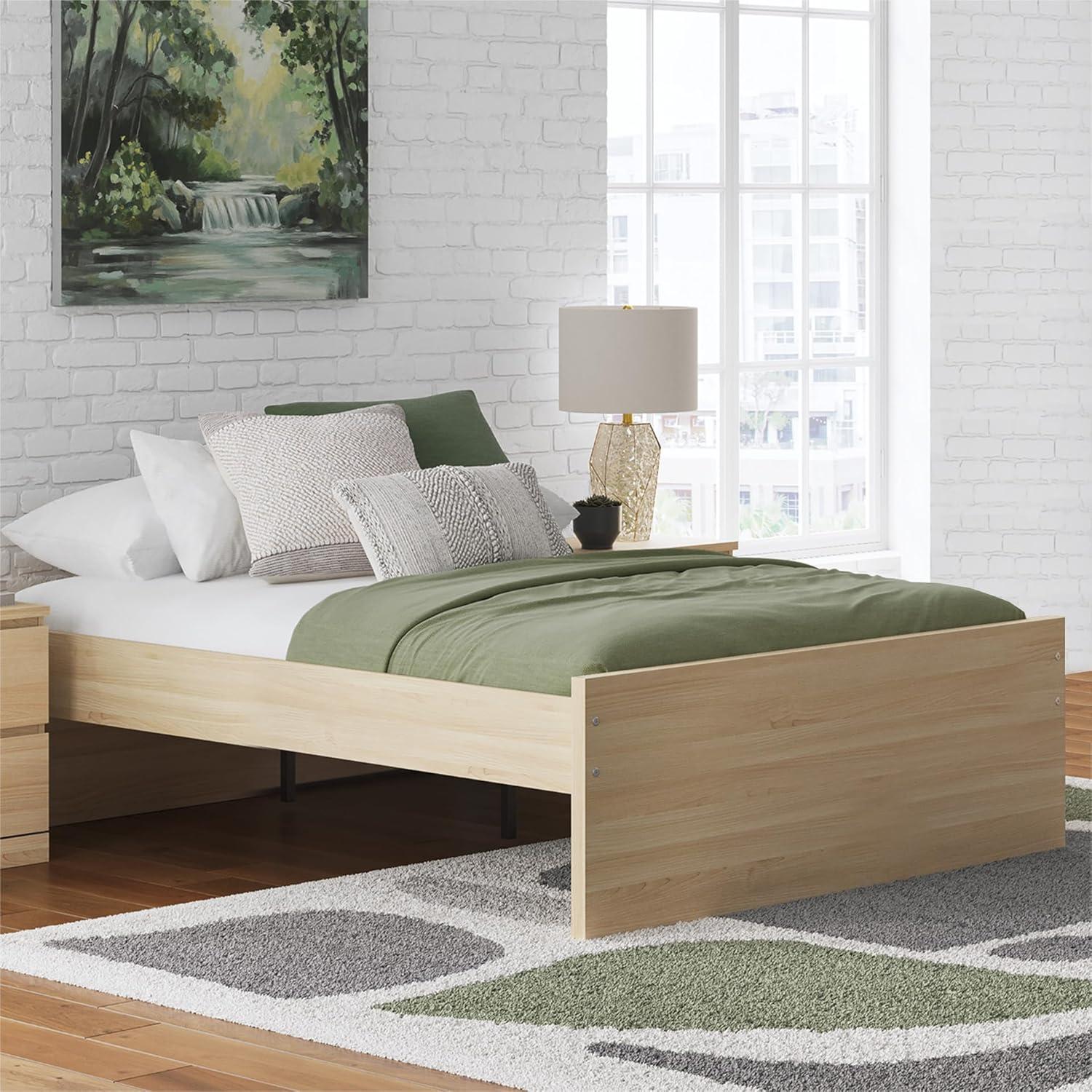 imageSignature Design by Ashley Onita Minimalist 4Drawer Full Platform Bed with 2 Side Storage Foundation or Box Spring Not Needed WhiteLight Brown