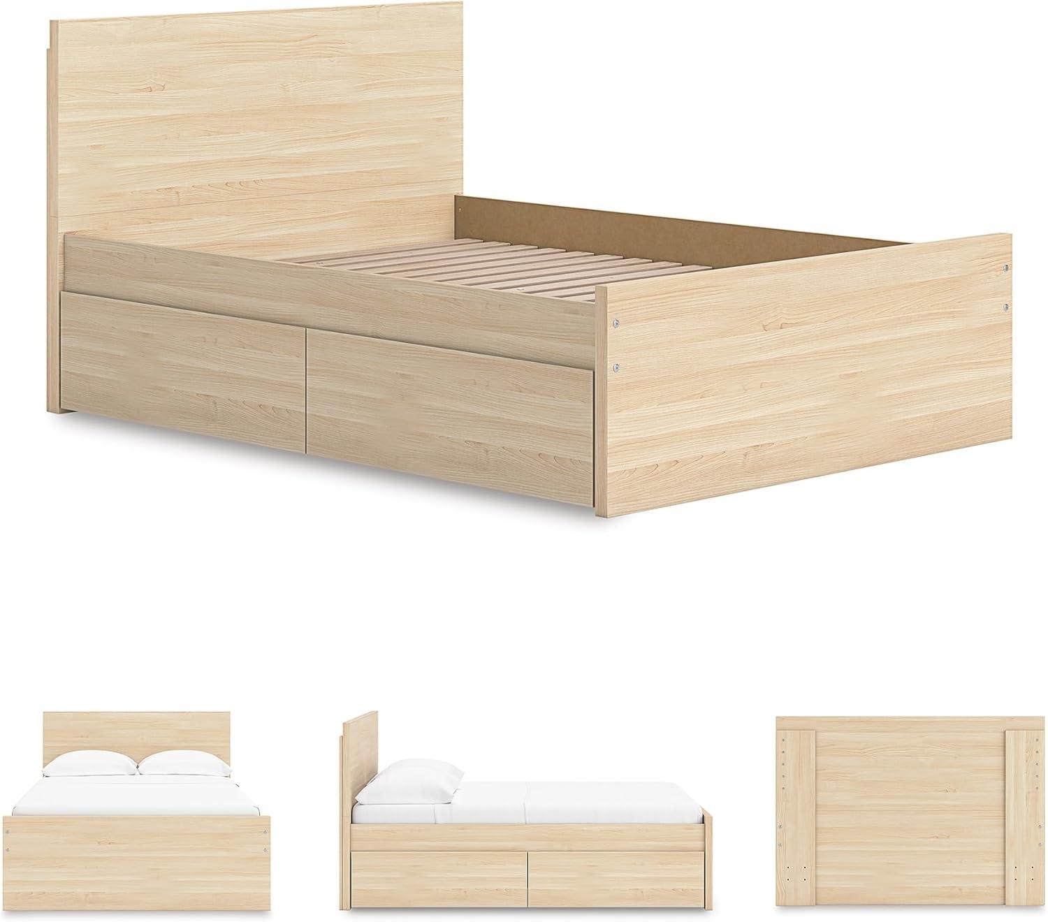 imageSignature Design by Ashley Onita Minimalist 4Drawer Full Platform Bed with 2 Side Storage Foundation or Box Spring Not Needed WhiteLight Brown