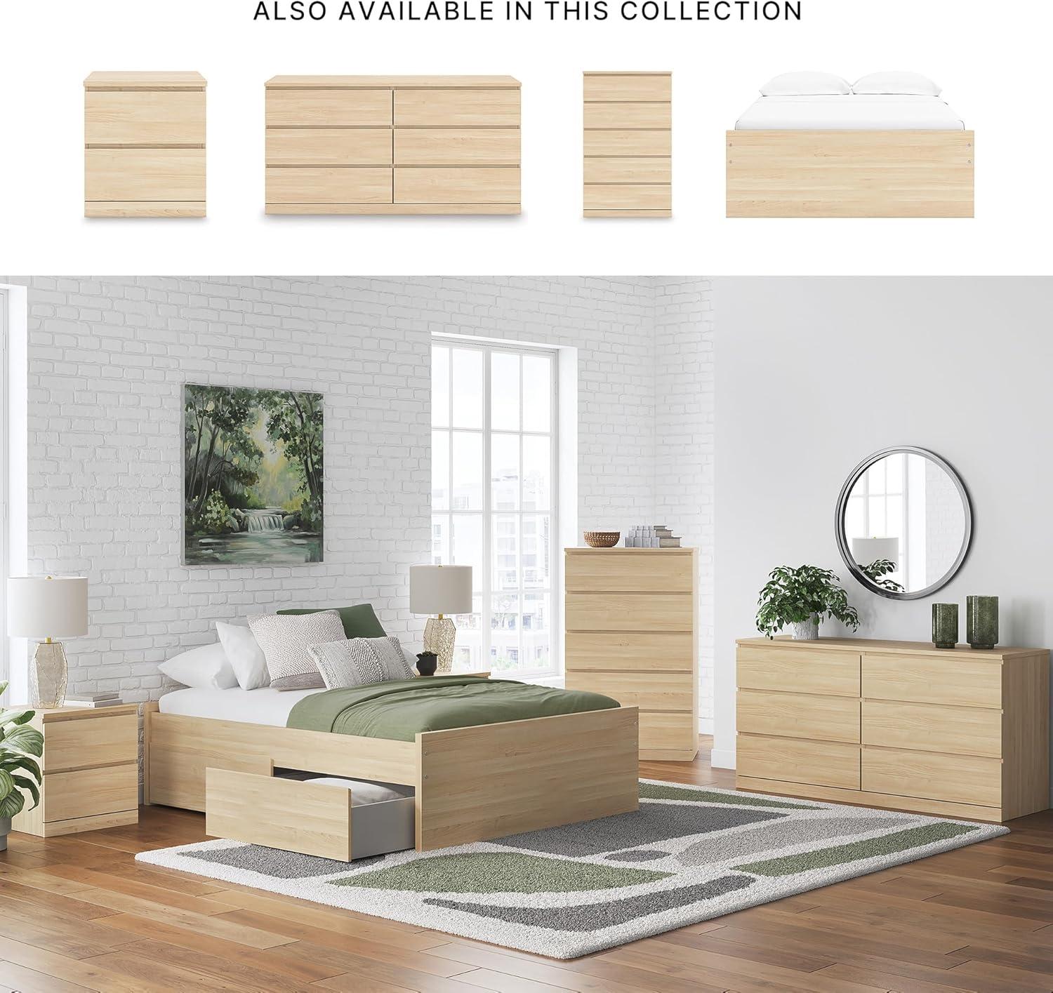 imageSignature Design by Ashley Onita Minimalist 4Drawer Full Platform Bed with 2 Side Storage Foundation or Box Spring Not Needed WhiteLight Brown