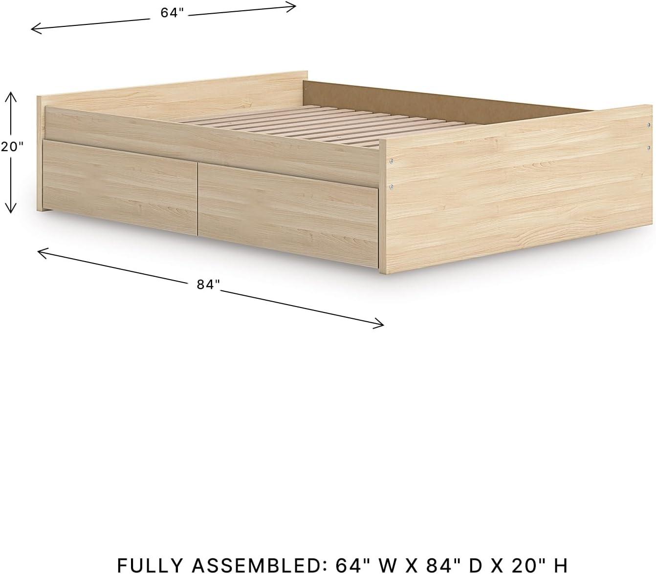 imageSignature Design by Ashley Onita Minimalist 4Drawer Full Platform Bed with 2 Side Storage Foundation or Box Spring Not Needed WhiteLight Brown