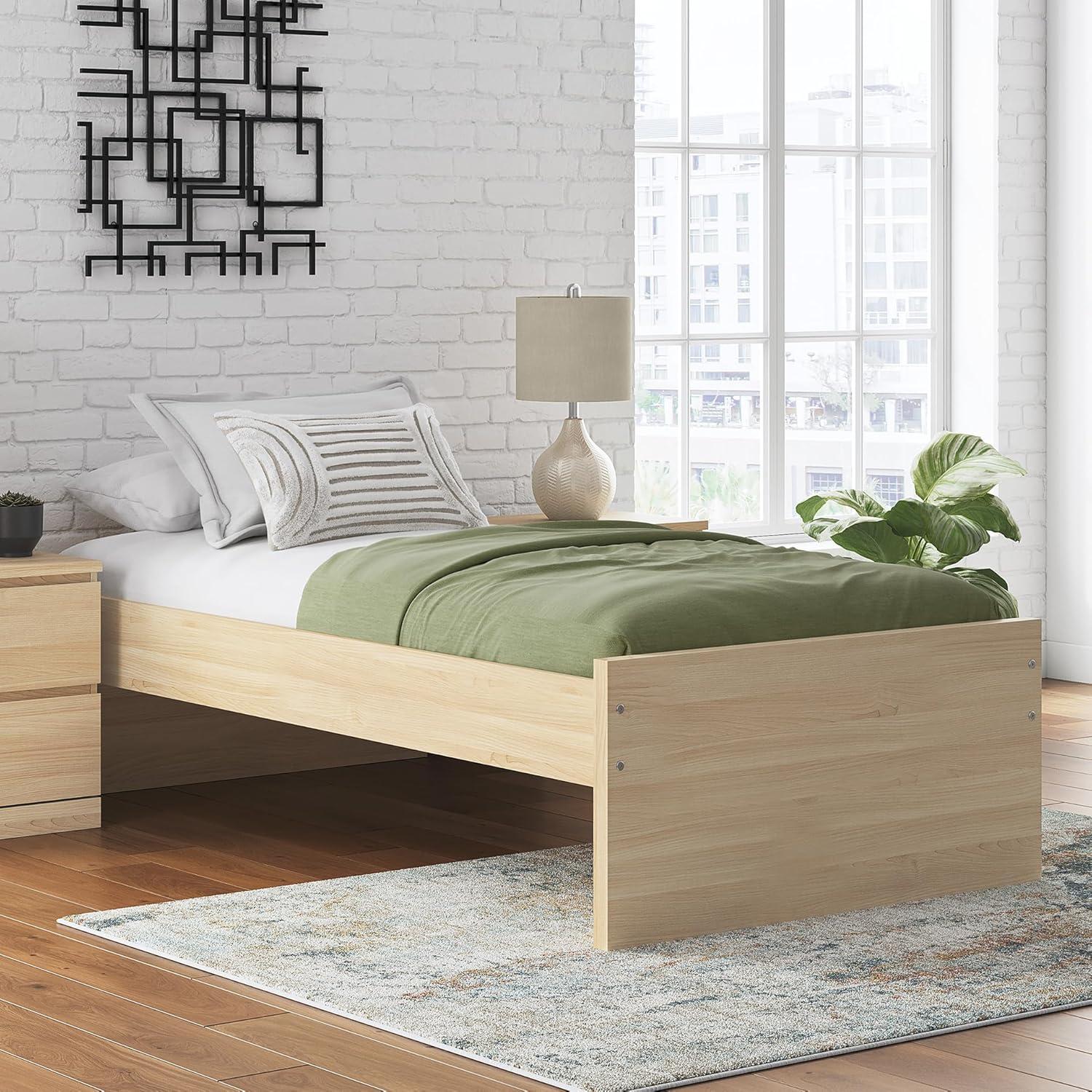 imageSignature Design by Ashley Onita Minimalist 4Drawer Full Platform Bed with 2 Side Storage Foundation or Box Spring Not Needed WhiteLight Brown