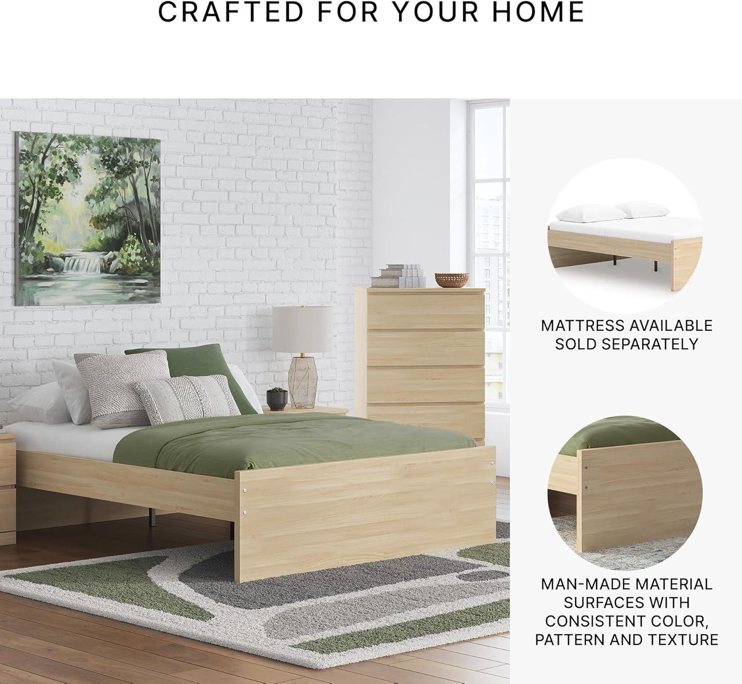 imageSignature Design by Ashley Onita Minimalist 4Drawer Full Platform Bed with 2 Side Storage Foundation or Box Spring Not Needed WhiteLight Brown