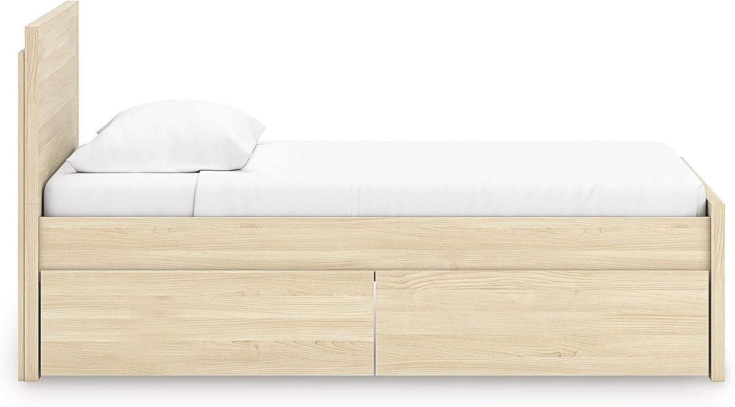 imageSignature Design by Ashley Onita Minimalist 4Drawer Full Platform Bed with 2 Side Storage Foundation or Box Spring Not Needed WhiteLight Brown