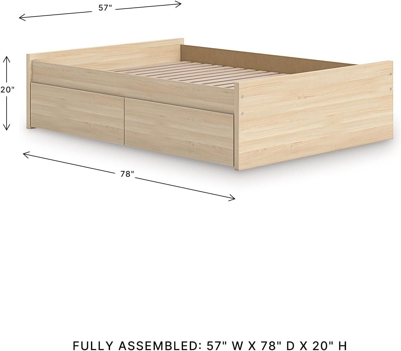 imageSignature Design by Ashley Onita Minimalist 4Drawer Full Platform Bed with 2 Side Storage Foundation or Box Spring Not Needed WhiteLight Brown