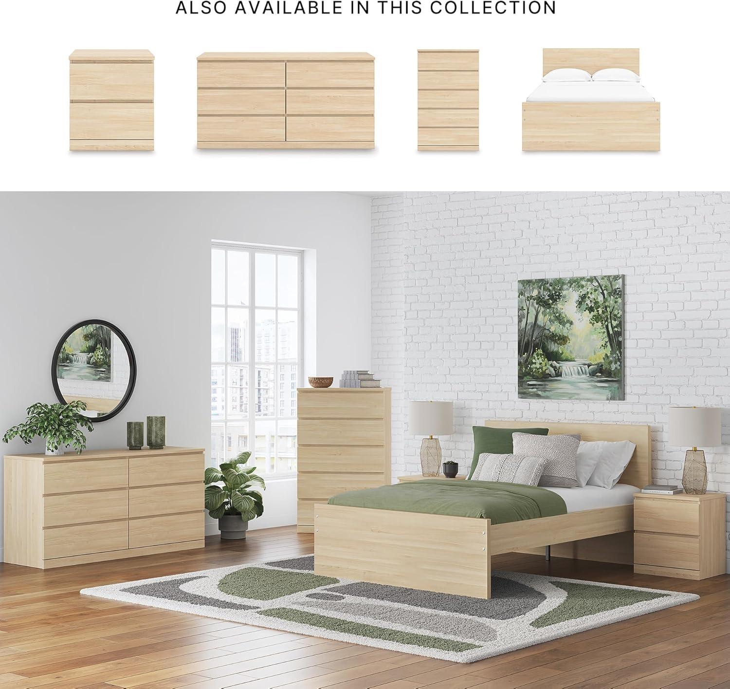 imageSignature Design by Ashley Onita Minimalist 4Drawer Full Platform Bed with 2 Side Storage Foundation or Box Spring Not Needed WhiteLight Brown