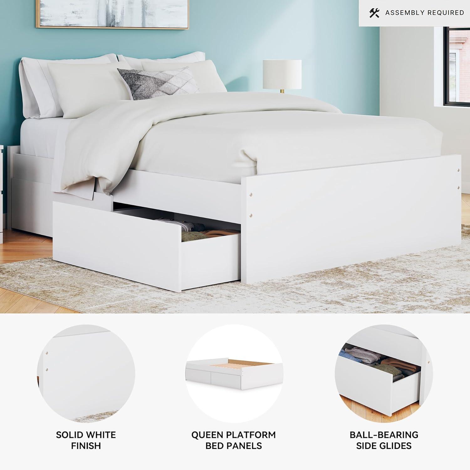 imageSignature Design by Ashley Onita Minimalist 4Drawer Full Platform Bed with 2 Side Storage Foundation or Box Spring Not Needed WhiteWhite