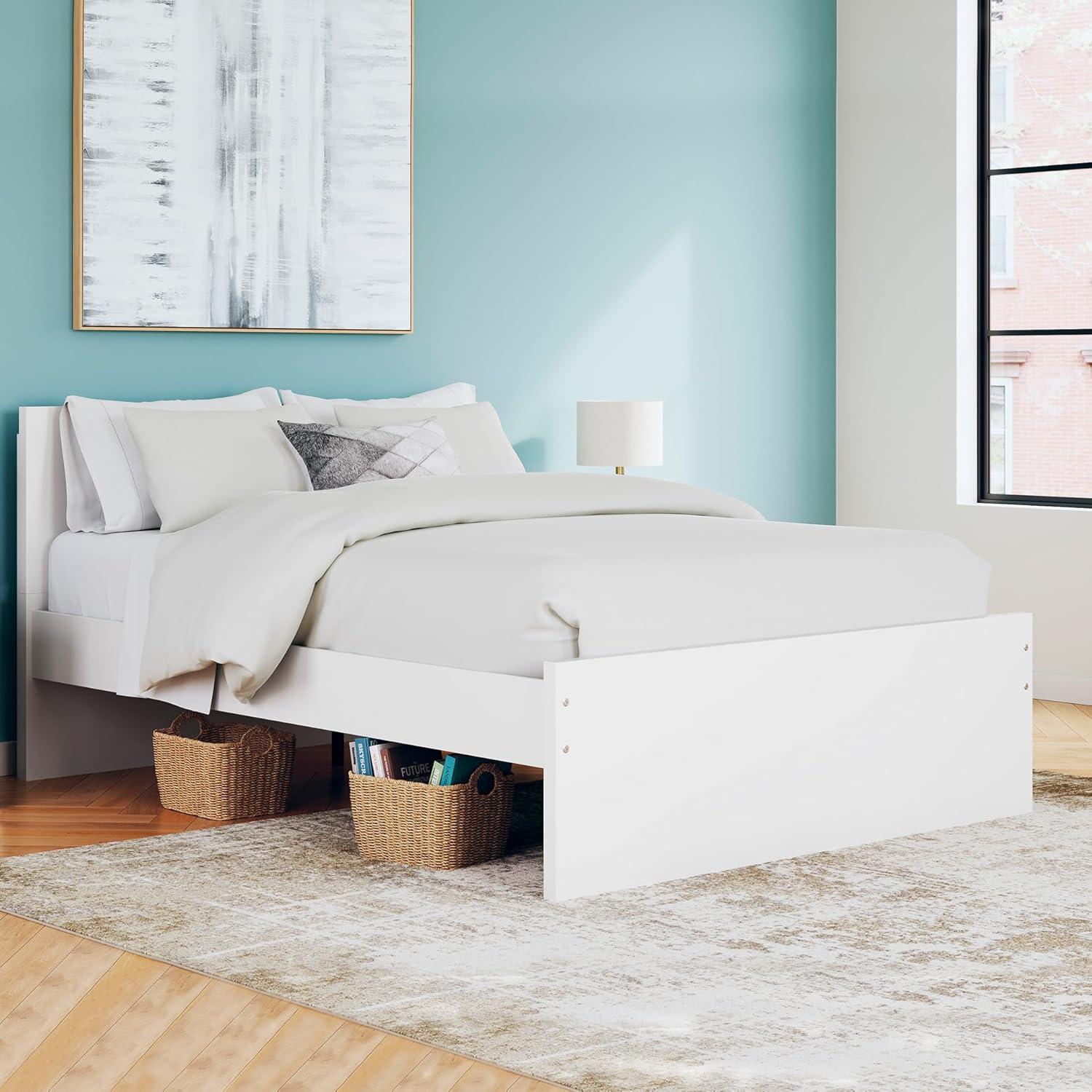 imageSignature Design by Ashley Onita Minimalist 4Drawer Full Platform Bed with 2 Side Storage Foundation or Box Spring Not Needed WhiteWhite