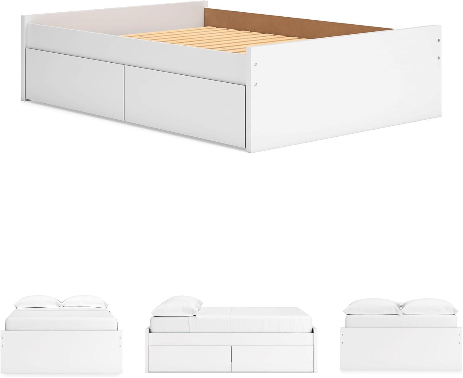 imageSignature Design by Ashley Onita Minimalist 4Drawer Full Platform Bed with 2 Side Storage Foundation or Box Spring Not Needed WhiteWhite