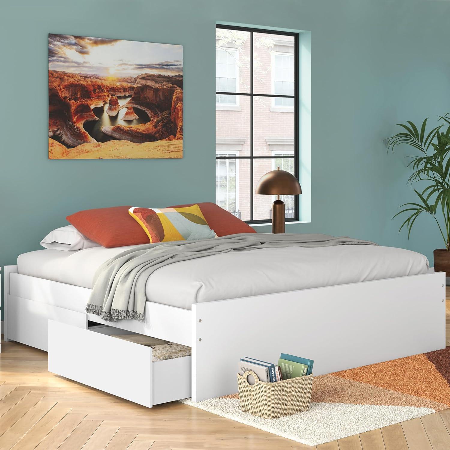 imageSignature Design by Ashley Onita Minimalist 4Drawer Full Platform Bed with 2 Side Storage Foundation or Box Spring Not Needed WhiteWhite