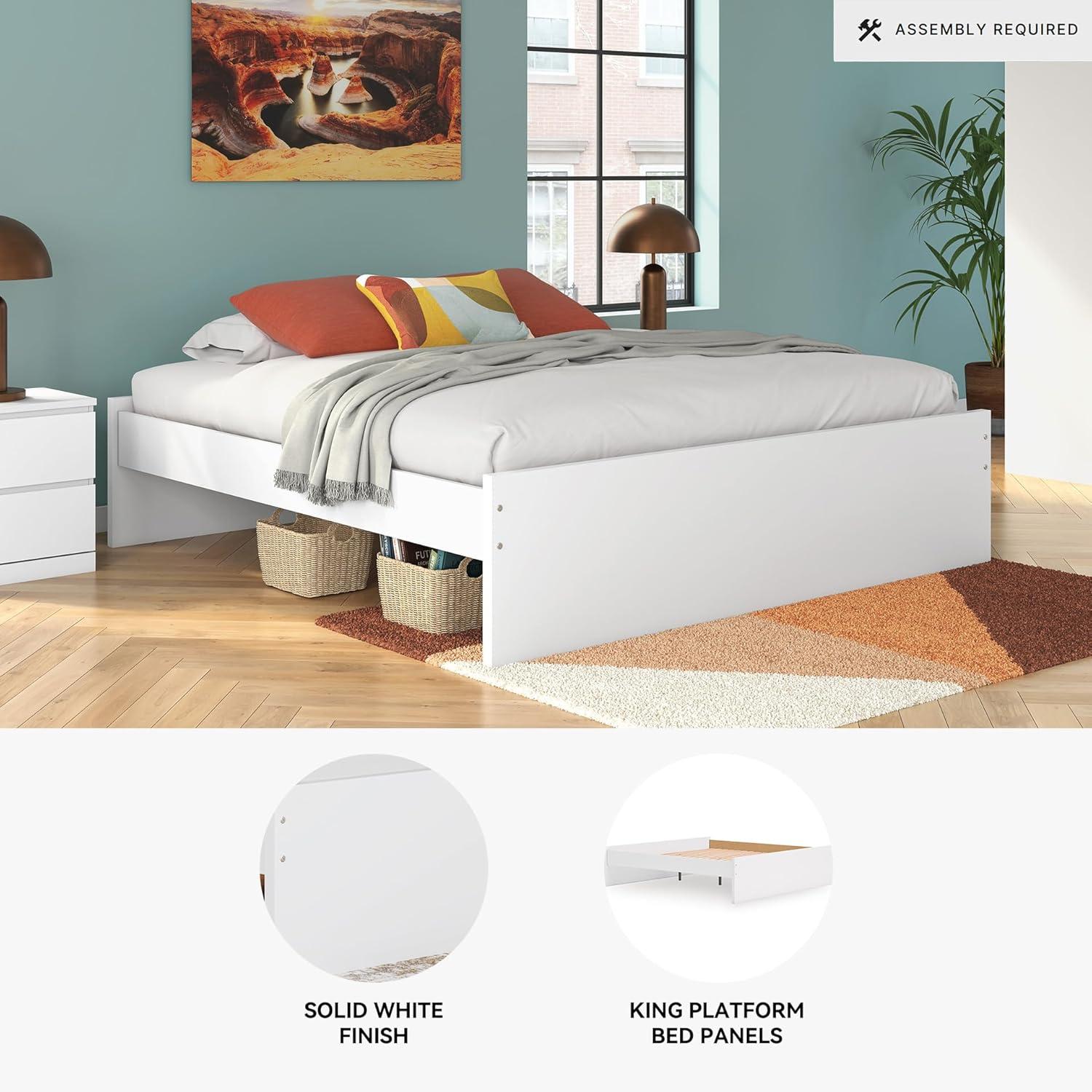 imageSignature Design by Ashley Onita Minimalist 4Drawer Full Platform Bed with 2 Side Storage Foundation or Box Spring Not Needed WhiteWhite