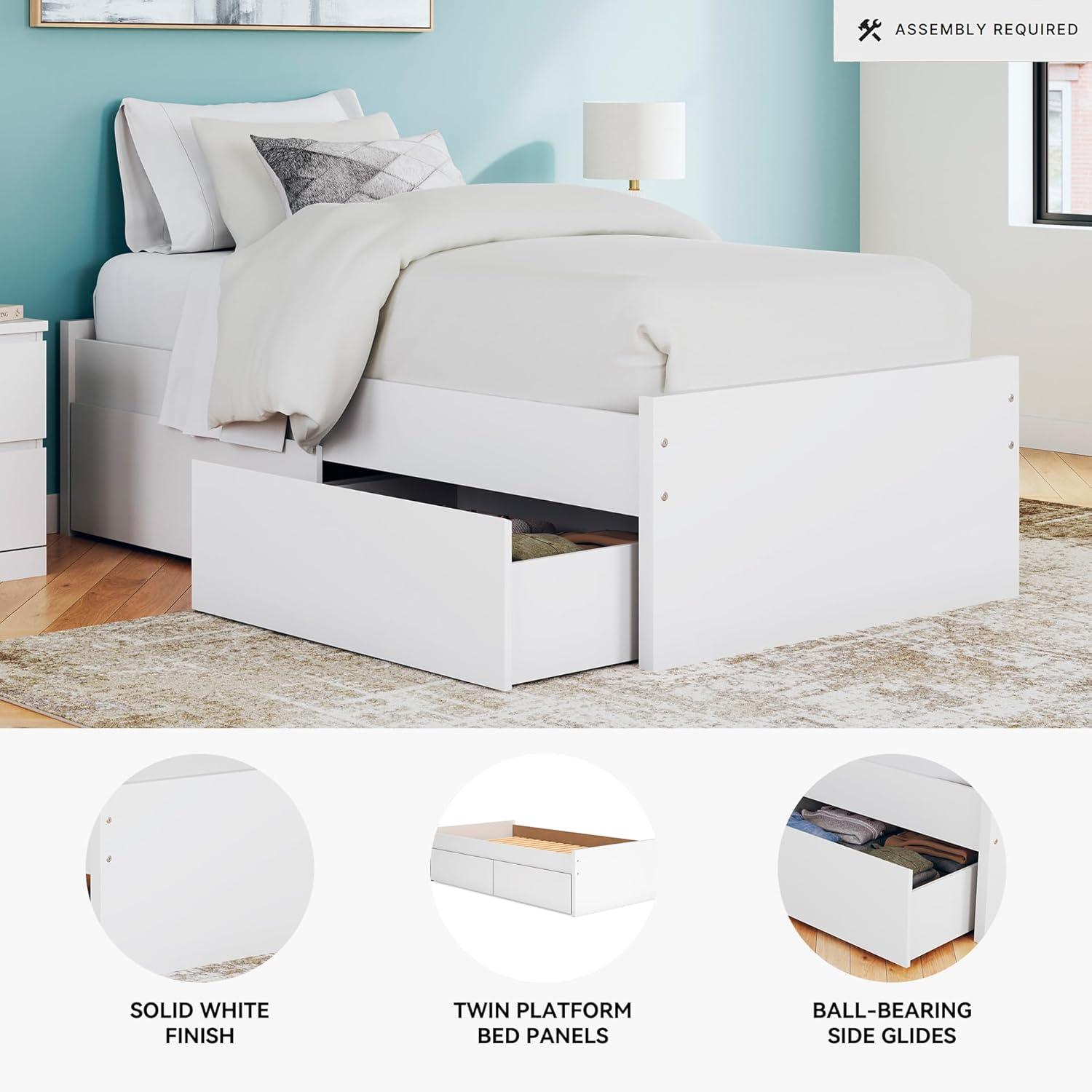 imageSignature Design by Ashley Onita Minimalist 4Drawer Full Platform Bed with 2 Side Storage Foundation or Box Spring Not Needed WhiteWhite