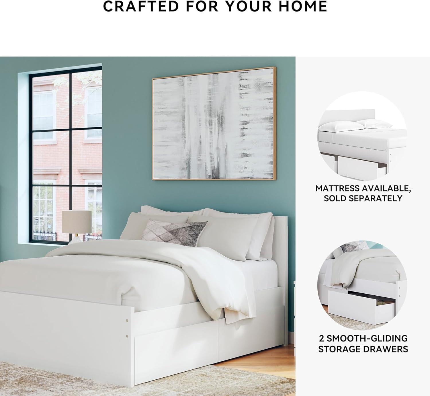 imageSignature Design by Ashley Onita Minimalist 4Drawer Full Platform Bed with 2 Side Storage Foundation or Box Spring Not Needed WhiteWhite