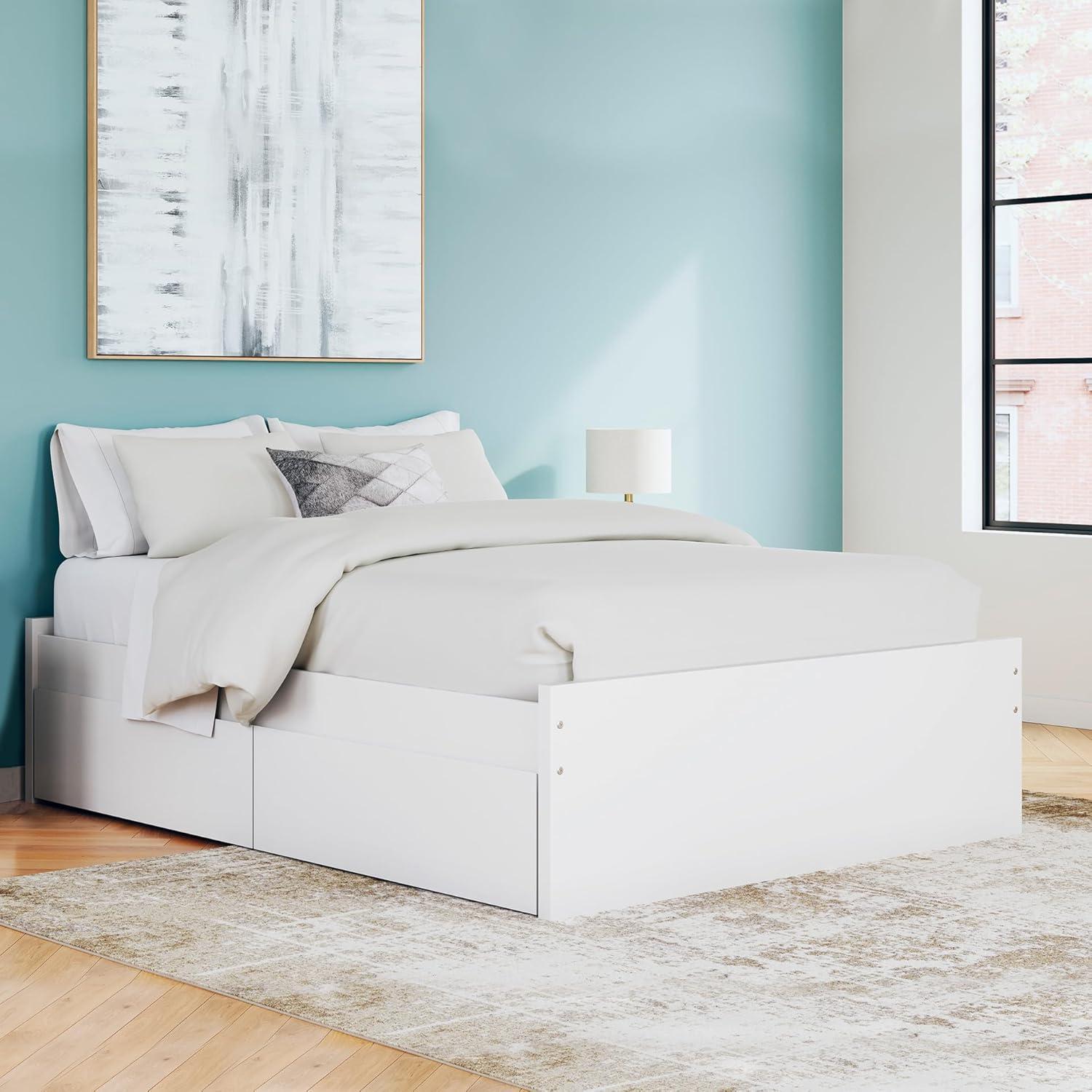 imageSignature Design by Ashley Onita Minimalist 4Drawer Full Platform Bed with 2 Side Storage Foundation or Box Spring Not Needed WhiteWhite