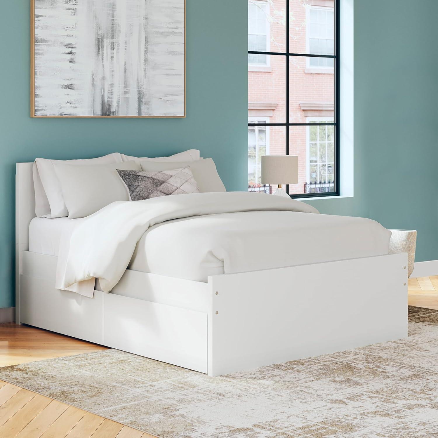 imageSignature Design by Ashley Onita Minimalist 4Drawer Full Platform Bed with 2 Side Storage Foundation or Box Spring Not Needed WhiteWhite