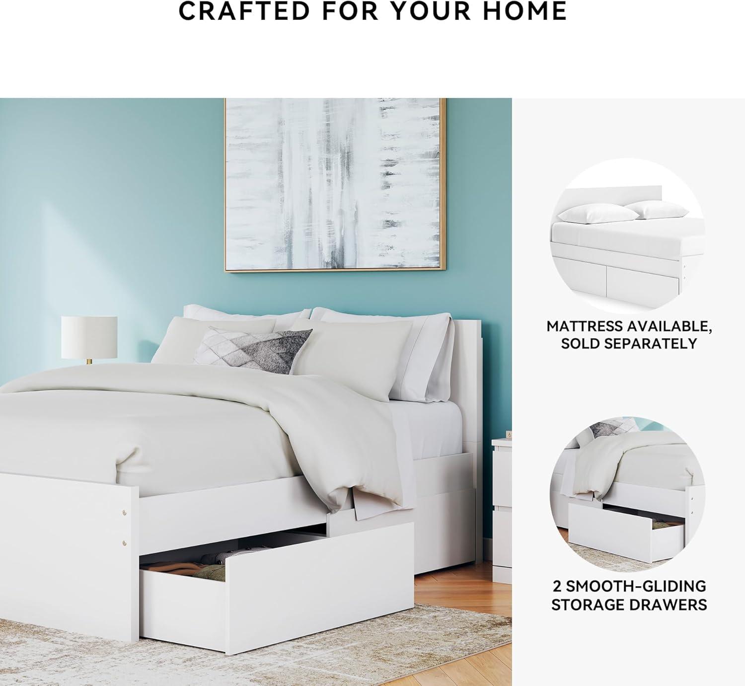 imageSignature Design by Ashley Onita Minimalist 4Drawer Full Platform Bed with 2 Side Storage Foundation or Box Spring Not Needed WhiteWhite