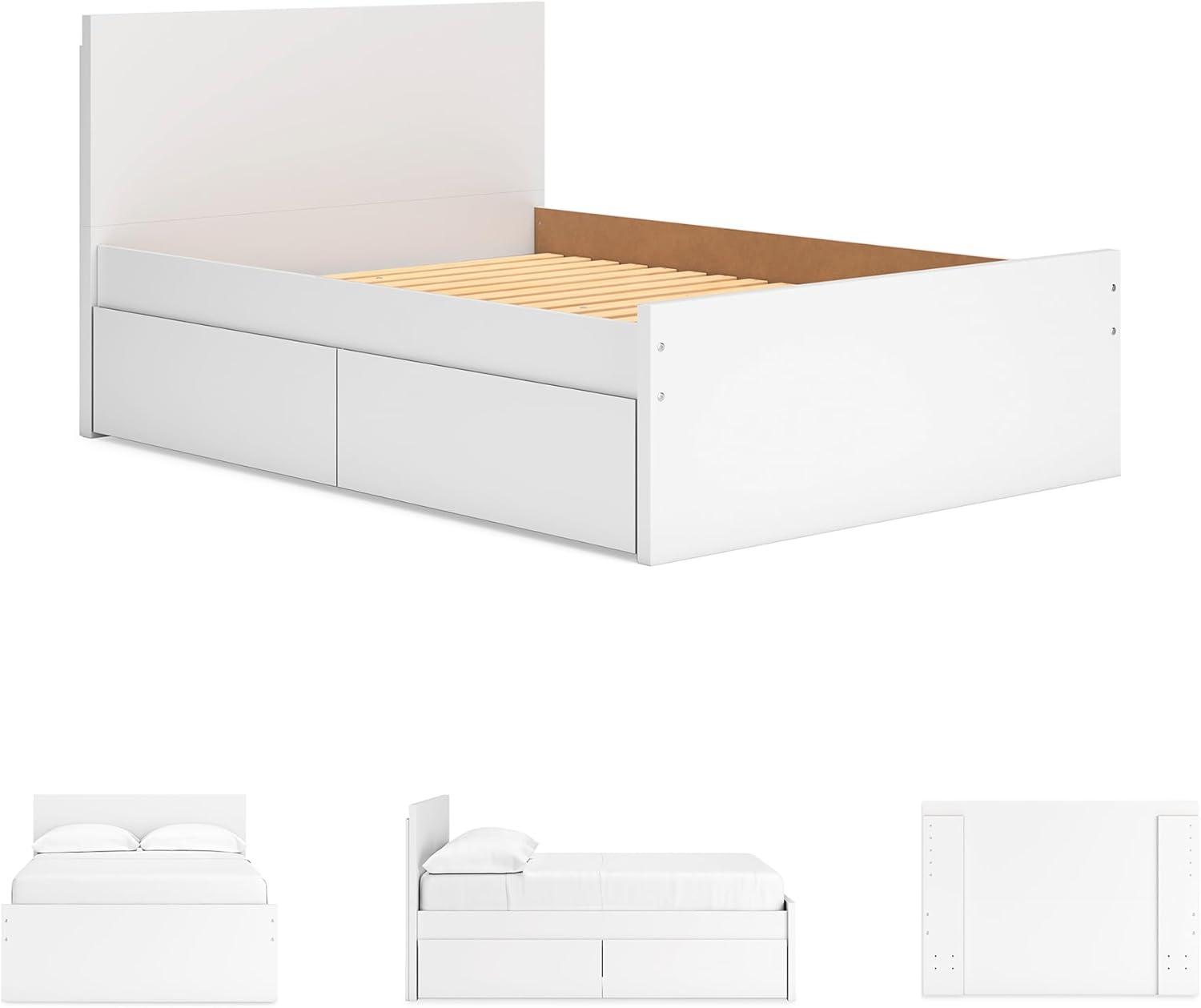 imageSignature Design by Ashley Onita Minimalist 4Drawer Full Platform Bed with 2 Side Storage Foundation or Box Spring Not Needed WhiteWhite