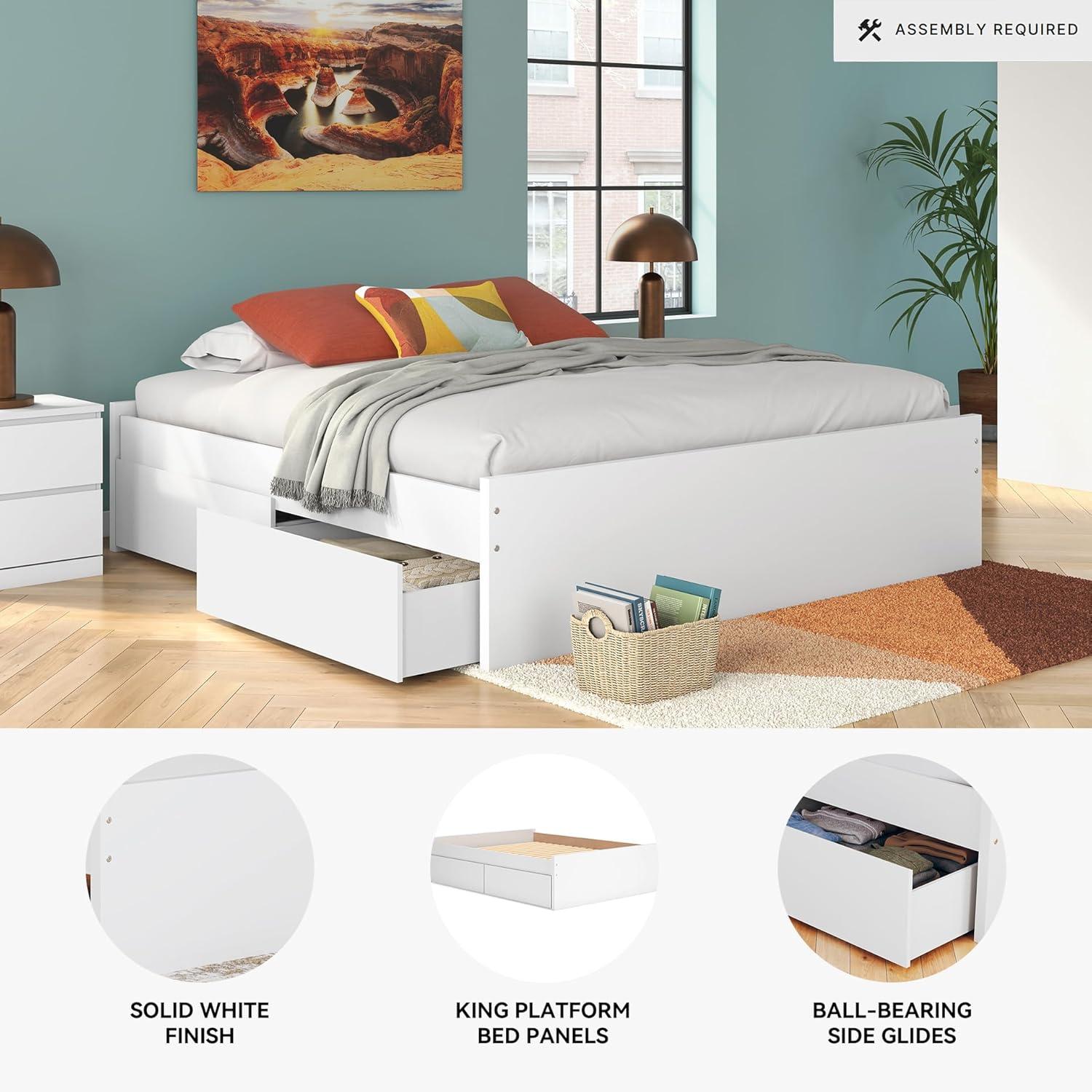 imageSignature Design by Ashley Onita Minimalist 4Drawer Full Platform Bed with 2 Side Storage Foundation or Box Spring Not Needed WhiteWhite