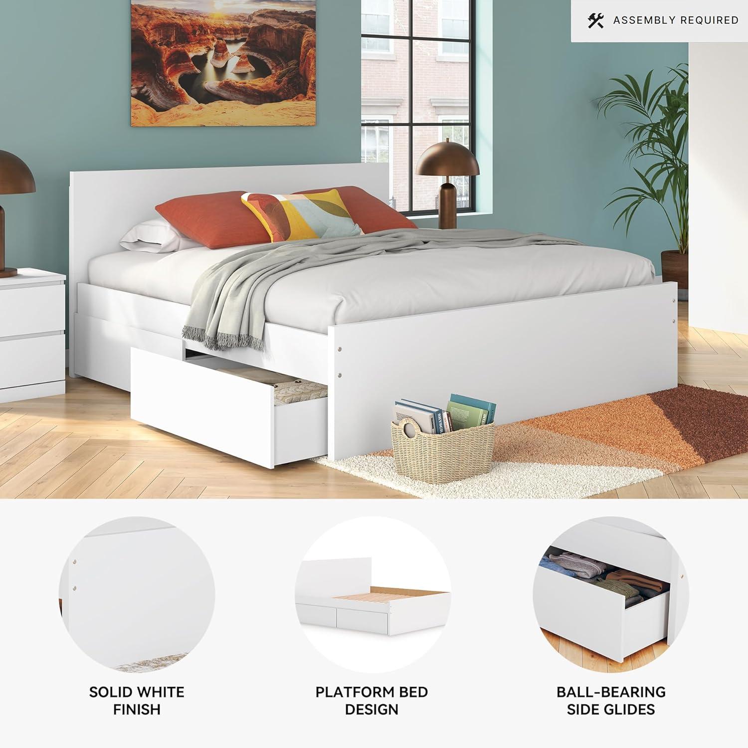 imageSignature Design by Ashley Onita Minimalist 4Drawer Full Platform Bed with 2 Side Storage Foundation or Box Spring Not Needed WhiteWhite