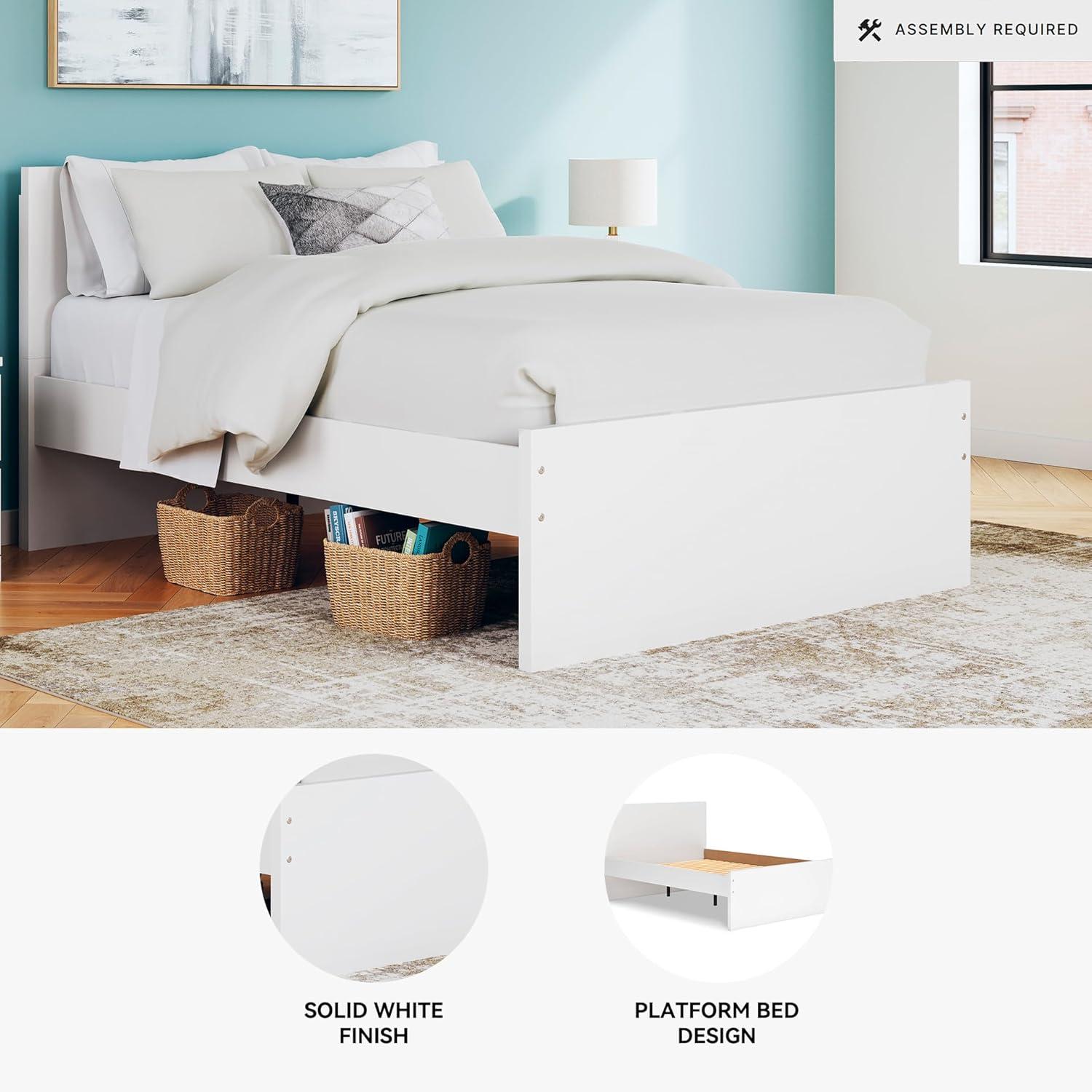 imageSignature Design by Ashley Onita Minimalist 4Drawer Full Platform Bed with 2 Side Storage Foundation or Box Spring Not Needed WhiteWhite
