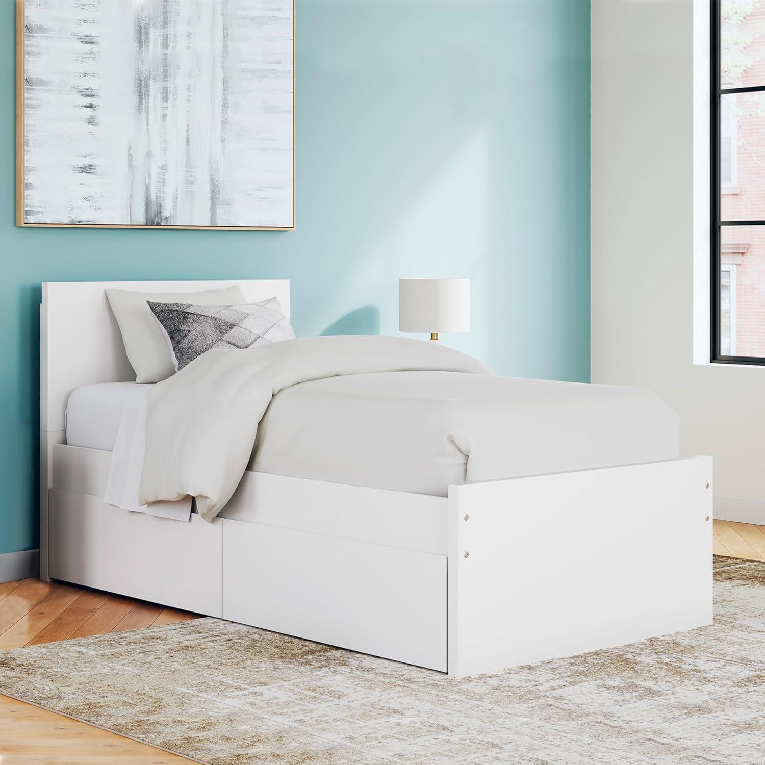 imageSignature Design by Ashley Onita Minimalist 4Drawer Full Platform Bed with 2 Side Storage Foundation or Box Spring Not Needed WhiteWhite