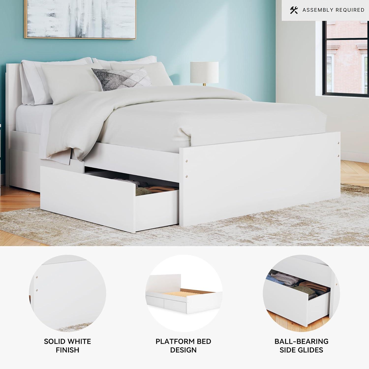 imageSignature Design by Ashley Onita Minimalist 4Drawer Full Platform Bed with 2 Side Storage Foundation or Box Spring Not Needed WhiteWhite