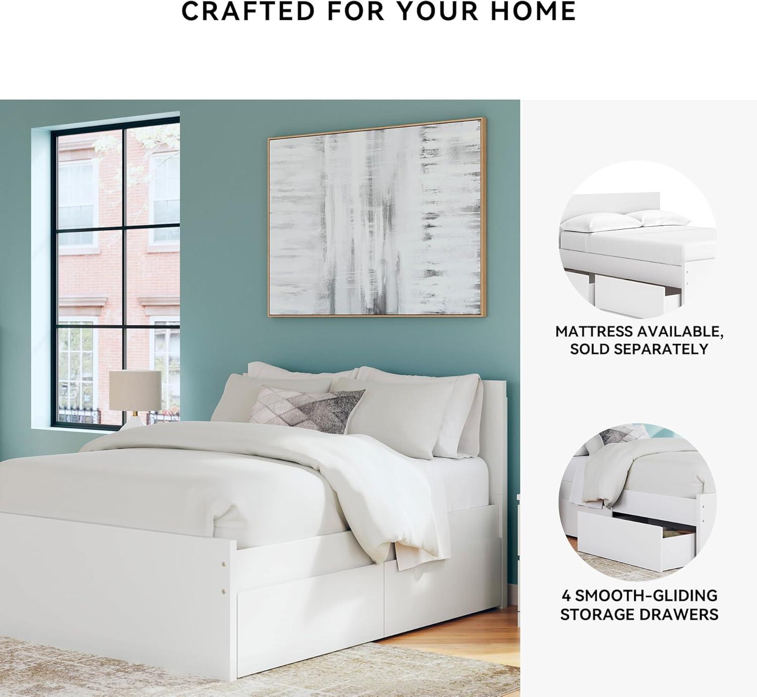 imageSignature Design by Ashley Onita Minimalist 4Drawer Full Platform Bed with 2 Side Storage Foundation or Box Spring Not Needed WhiteWhite