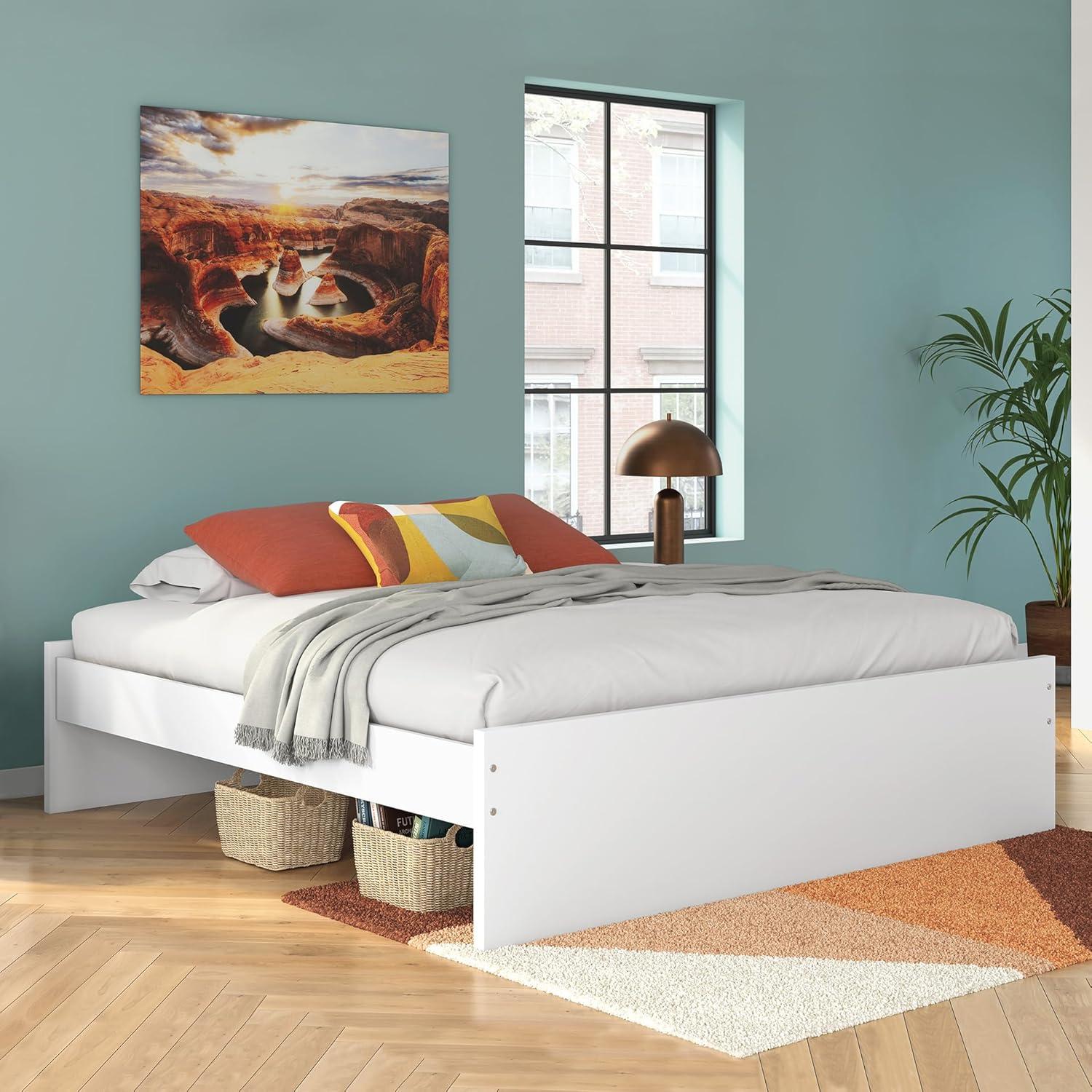 imageSignature Design by Ashley Onita Minimalist 4Drawer Full Platform Bed with 2 Side Storage Foundation or Box Spring Not Needed WhiteWhite