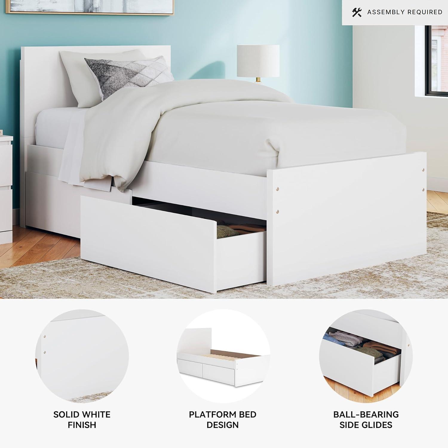 imageSignature Design by Ashley Onita Minimalist 4Drawer Full Platform Bed with 2 Side Storage Foundation or Box Spring Not Needed WhiteWhite
