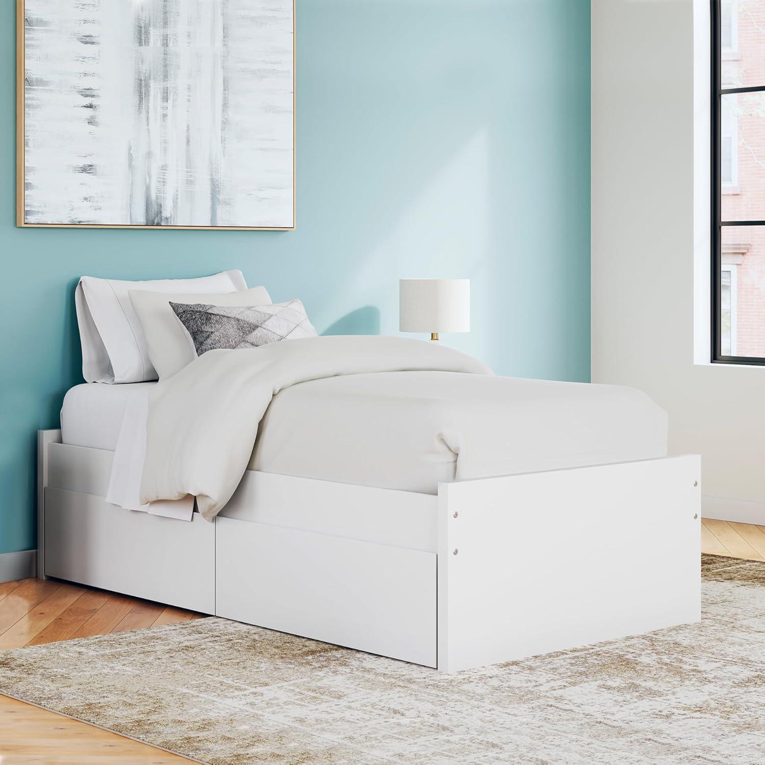 imageSignature Design by Ashley Onita Minimalist 4Drawer Full Platform Bed with 2 Side Storage Foundation or Box Spring Not Needed WhiteWhite