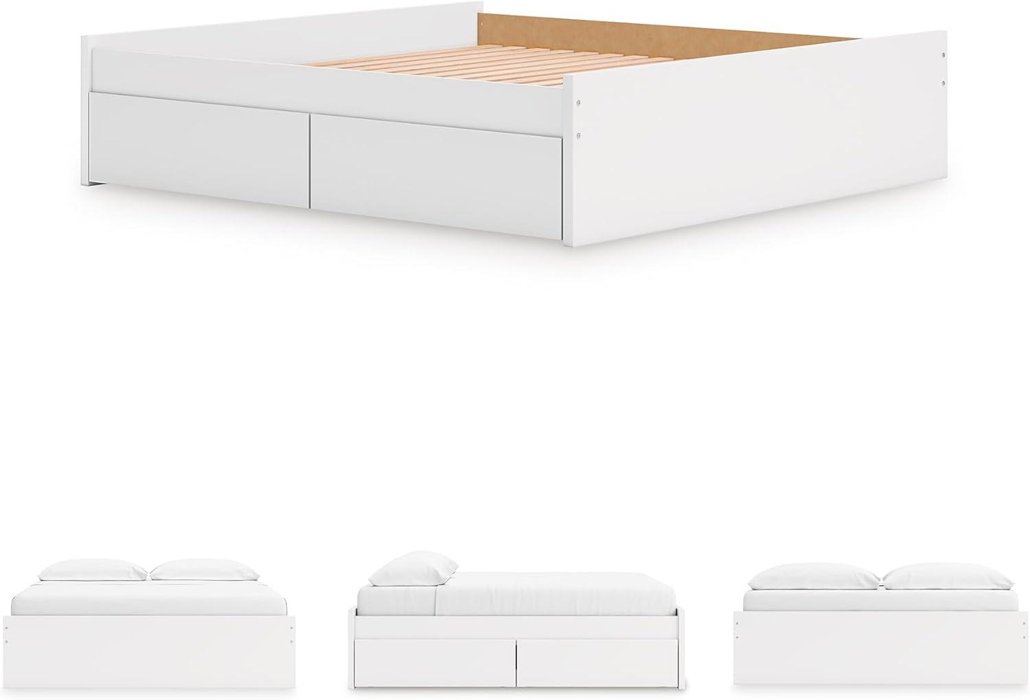 imageSignature Design by Ashley Onita Minimalist 4Drawer Full Platform Bed with 2 Side Storage Foundation or Box Spring Not Needed WhiteWhite