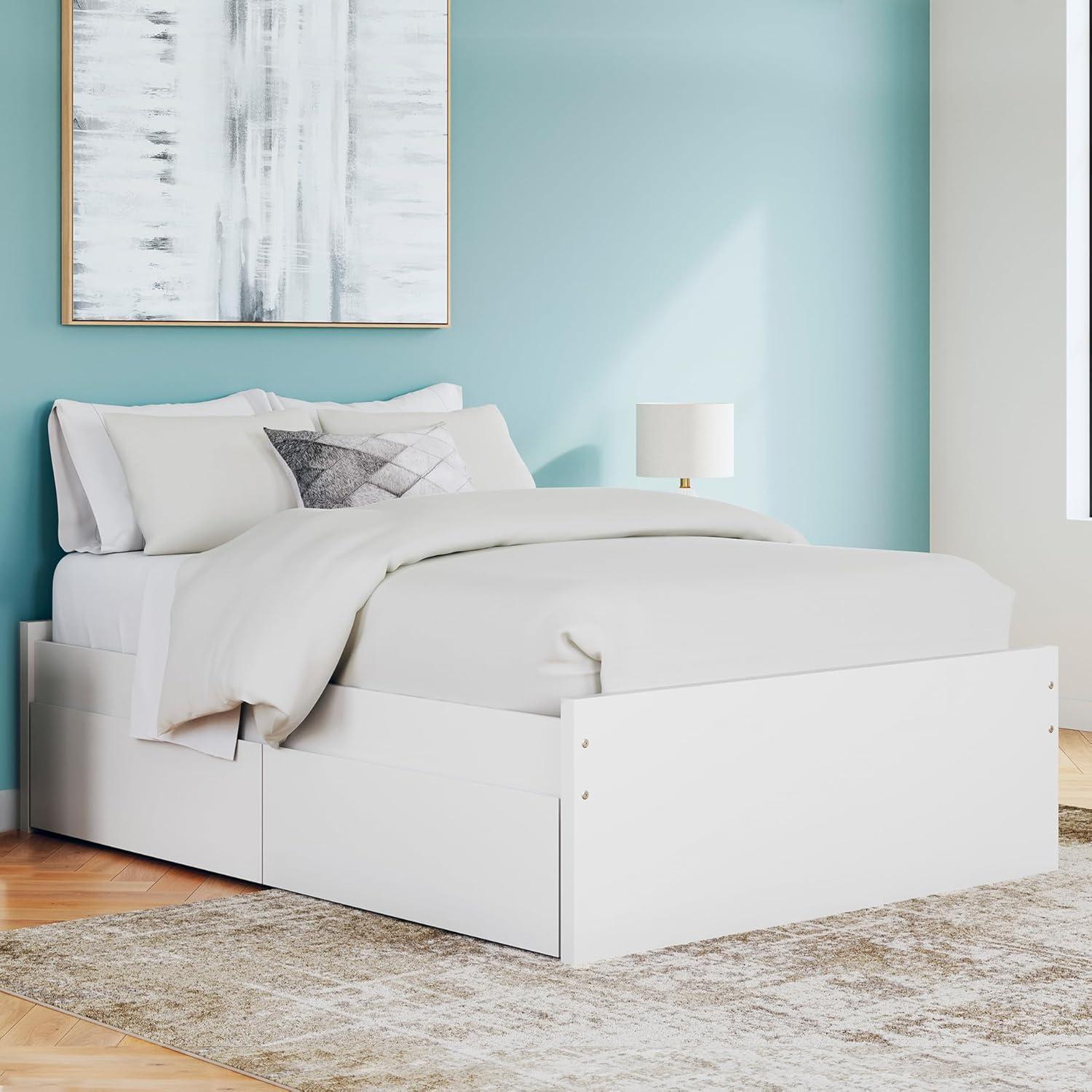 imageSignature Design by Ashley Onita Minimalist 4Drawer Full Platform Bed with 2 Side Storage Foundation or Box Spring Not Needed WhiteWhite