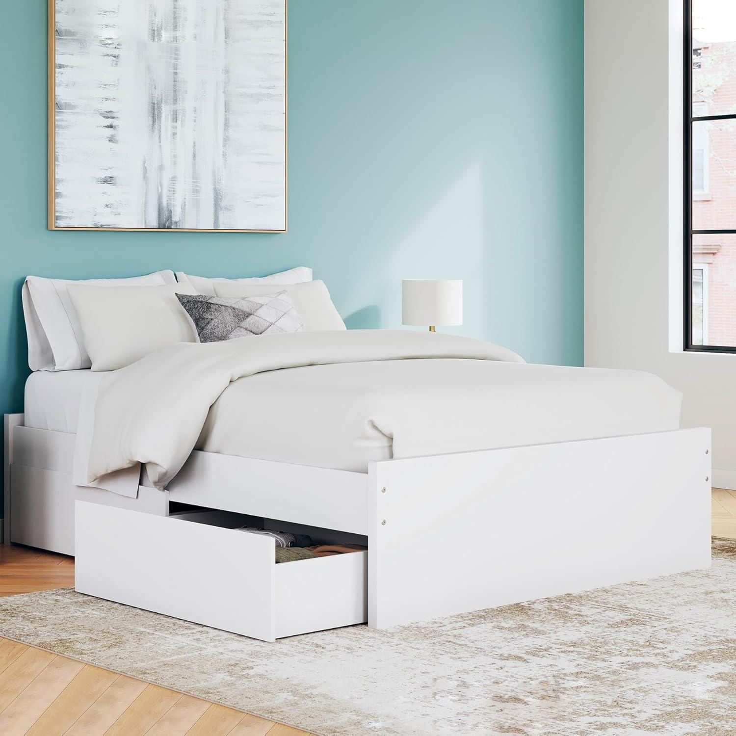 imageSignature Design by Ashley Onita Minimalist 4Drawer Full Platform Bed with 2 Side Storage Foundation or Box Spring Not Needed WhiteWhite
