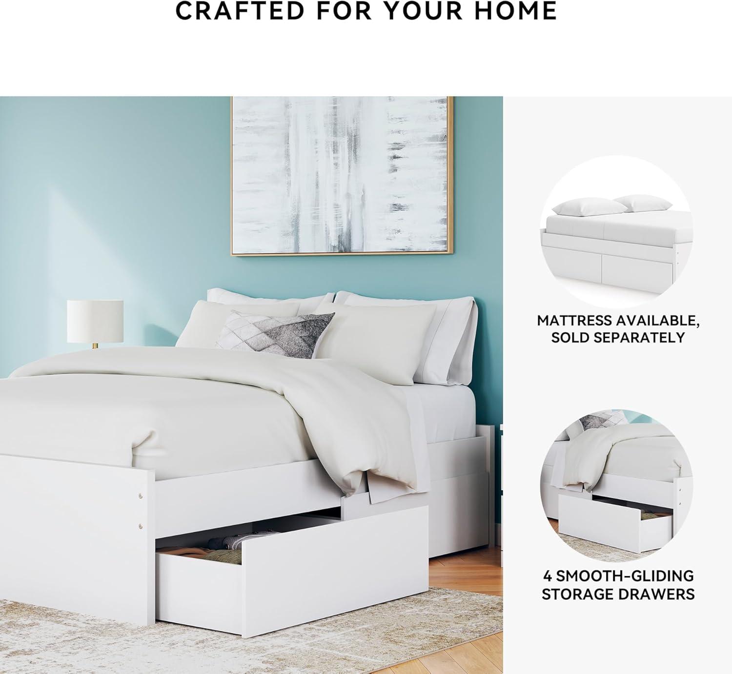 imageSignature Design by Ashley Onita Minimalist 4Drawer Full Platform Bed with 2 Side Storage Foundation or Box Spring Not Needed WhiteWhite