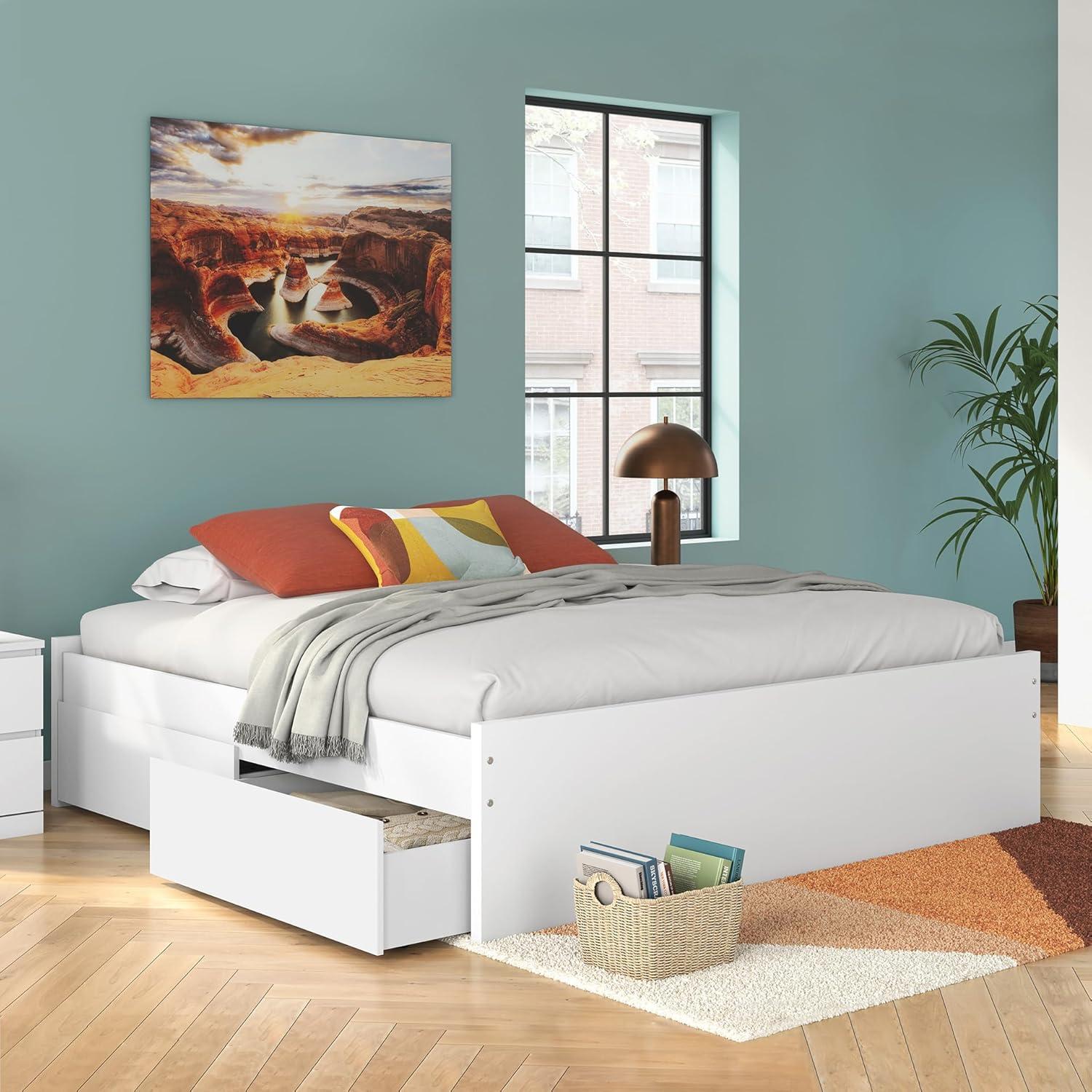 imageSignature Design by Ashley Onita Minimalist 4Drawer Full Platform Bed with 2 Side Storage Foundation or Box Spring Not Needed WhiteWhite