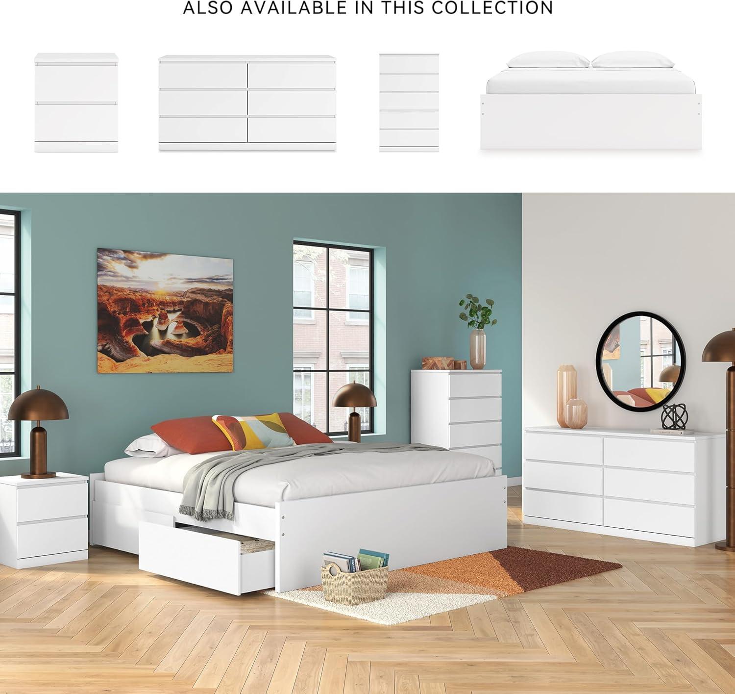 imageSignature Design by Ashley Onita Minimalist 4Drawer Full Platform Bed with 2 Side Storage Foundation or Box Spring Not Needed WhiteWhite