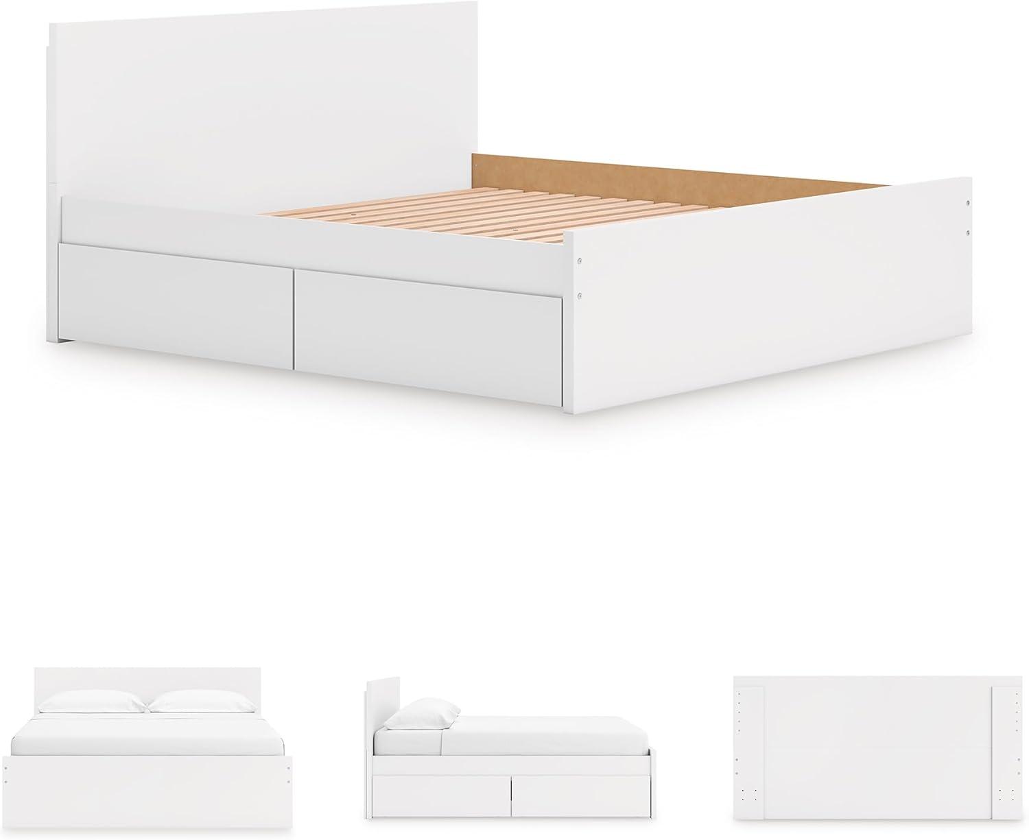 imageSignature Design by Ashley Onita Minimalist 4Drawer Full Platform Bed with 2 Side Storage Foundation or Box Spring Not Needed WhiteWhite