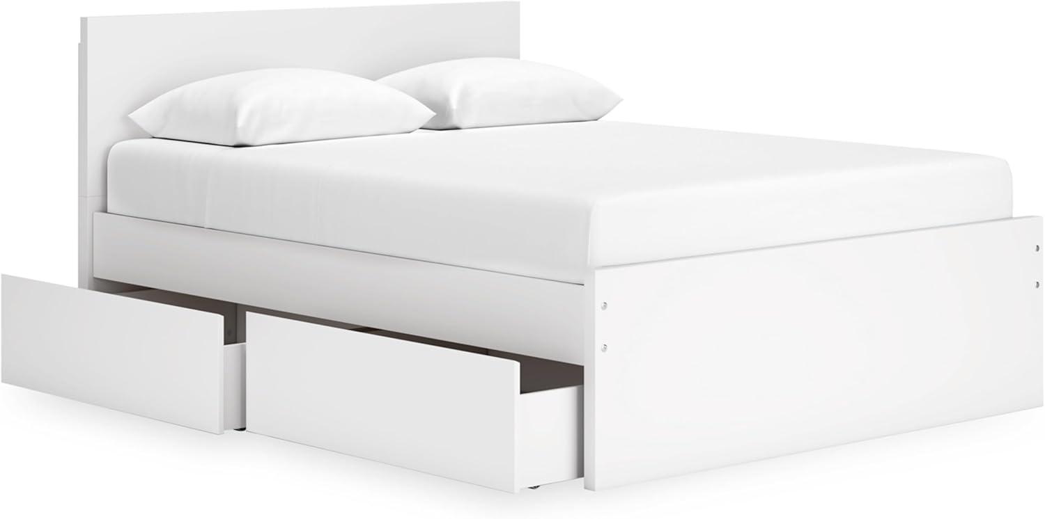 imageSignature Design by Ashley Onita Minimalist 4Drawer Full Platform Bed with 2 Side Storage Foundation or Box Spring Not Needed WhiteWhite
