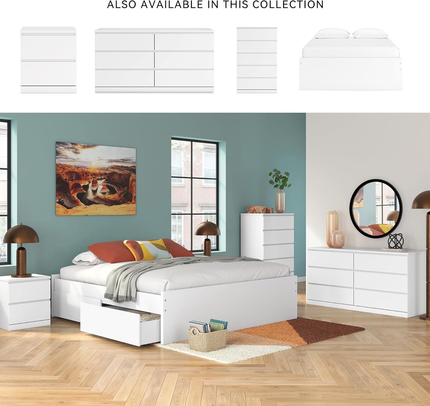 imageSignature Design by Ashley Onita Minimalist 4Drawer Full Platform Bed with 2 Side Storage Foundation or Box Spring Not Needed WhiteWhite
