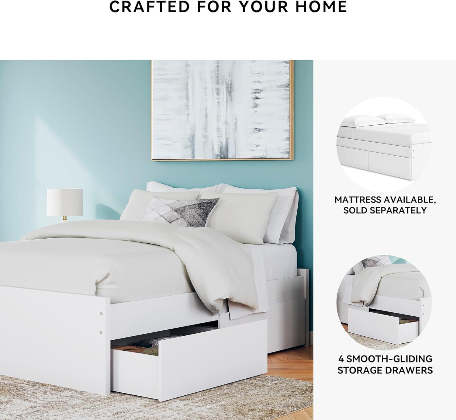 imageSignature Design by Ashley Onita Minimalist 4Drawer Full Platform Bed with 2 Side Storage Foundation or Box Spring Not Needed WhiteWhite