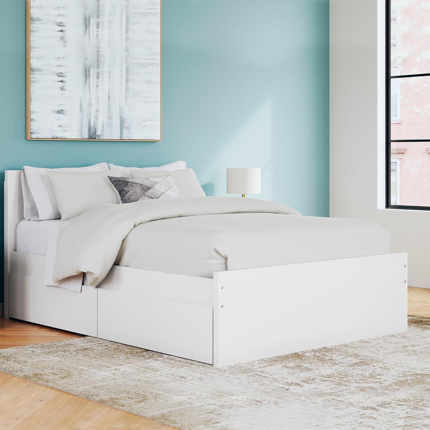 imageSignature Design by Ashley Onita Minimalist 4Drawer Full Platform Bed with 2 Side Storage Foundation or Box Spring Not Needed WhiteWhite
