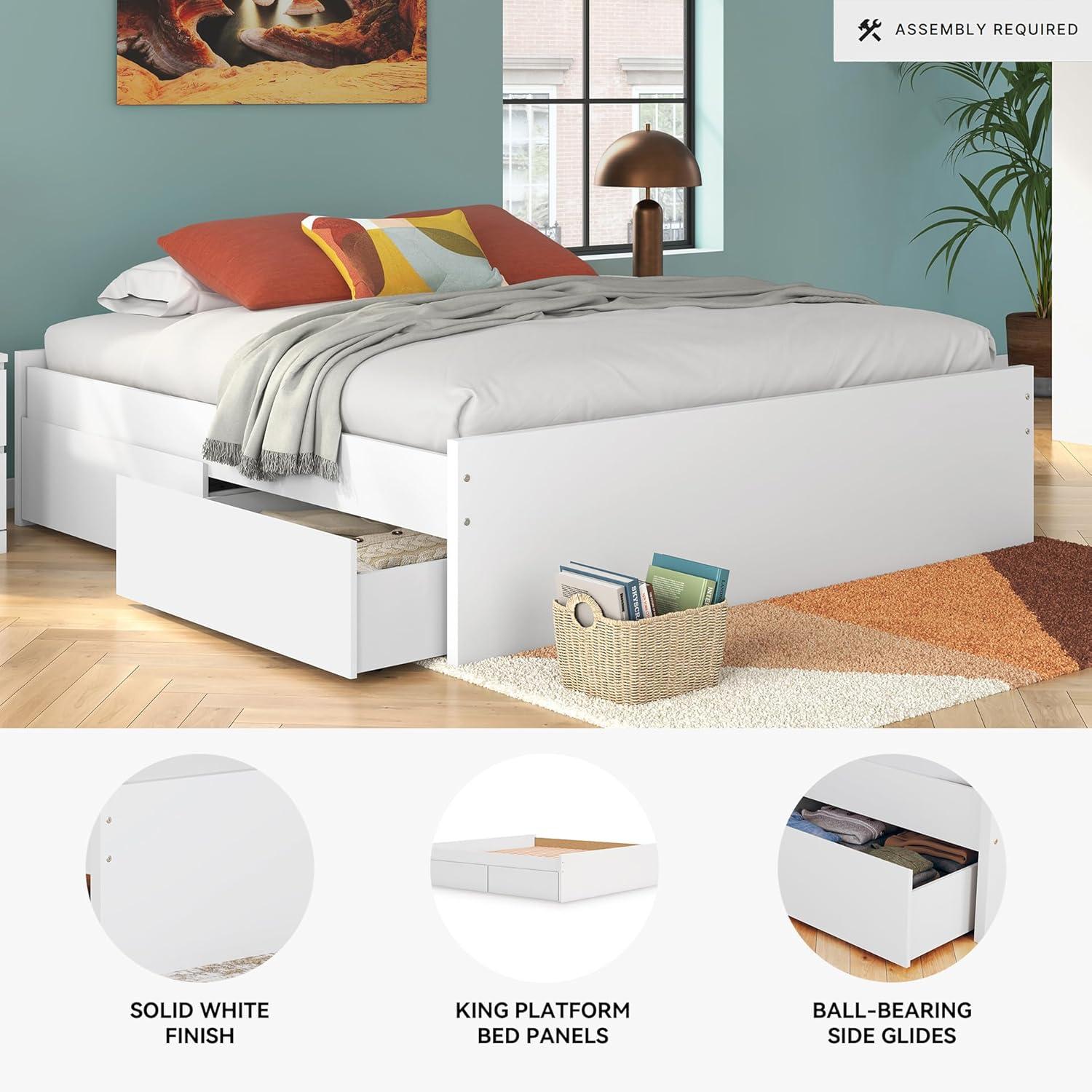 imageSignature Design by Ashley Onita Minimalist 4Drawer Full Platform Bed with 2 Side Storage Foundation or Box Spring Not Needed WhiteWhite