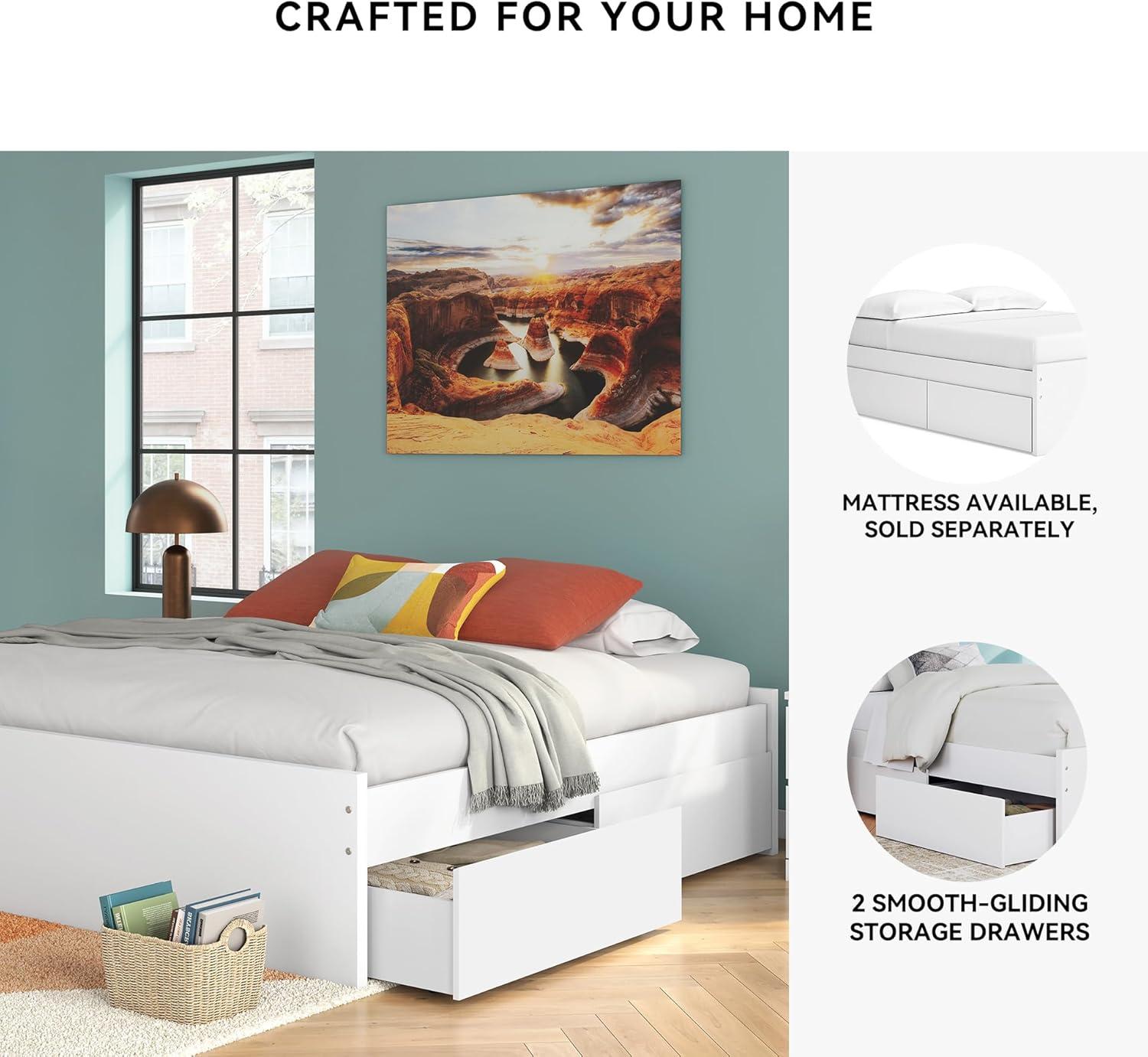 imageSignature Design by Ashley Onita Minimalist 4Drawer Full Platform Bed with 2 Side Storage Foundation or Box Spring Not Needed WhiteWhite