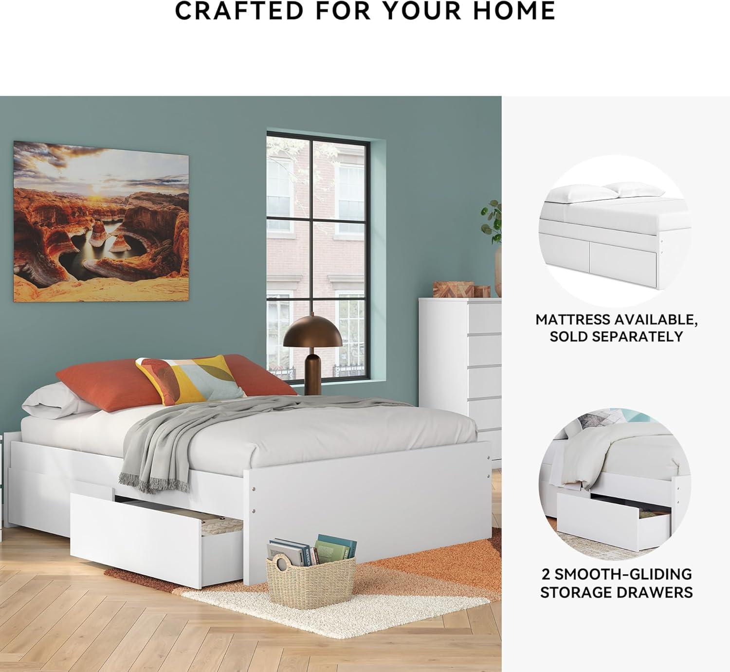 imageSignature Design by Ashley Onita Minimalist 4Drawer Full Platform Bed with 2 Side Storage Foundation or Box Spring Not Needed WhiteWhite