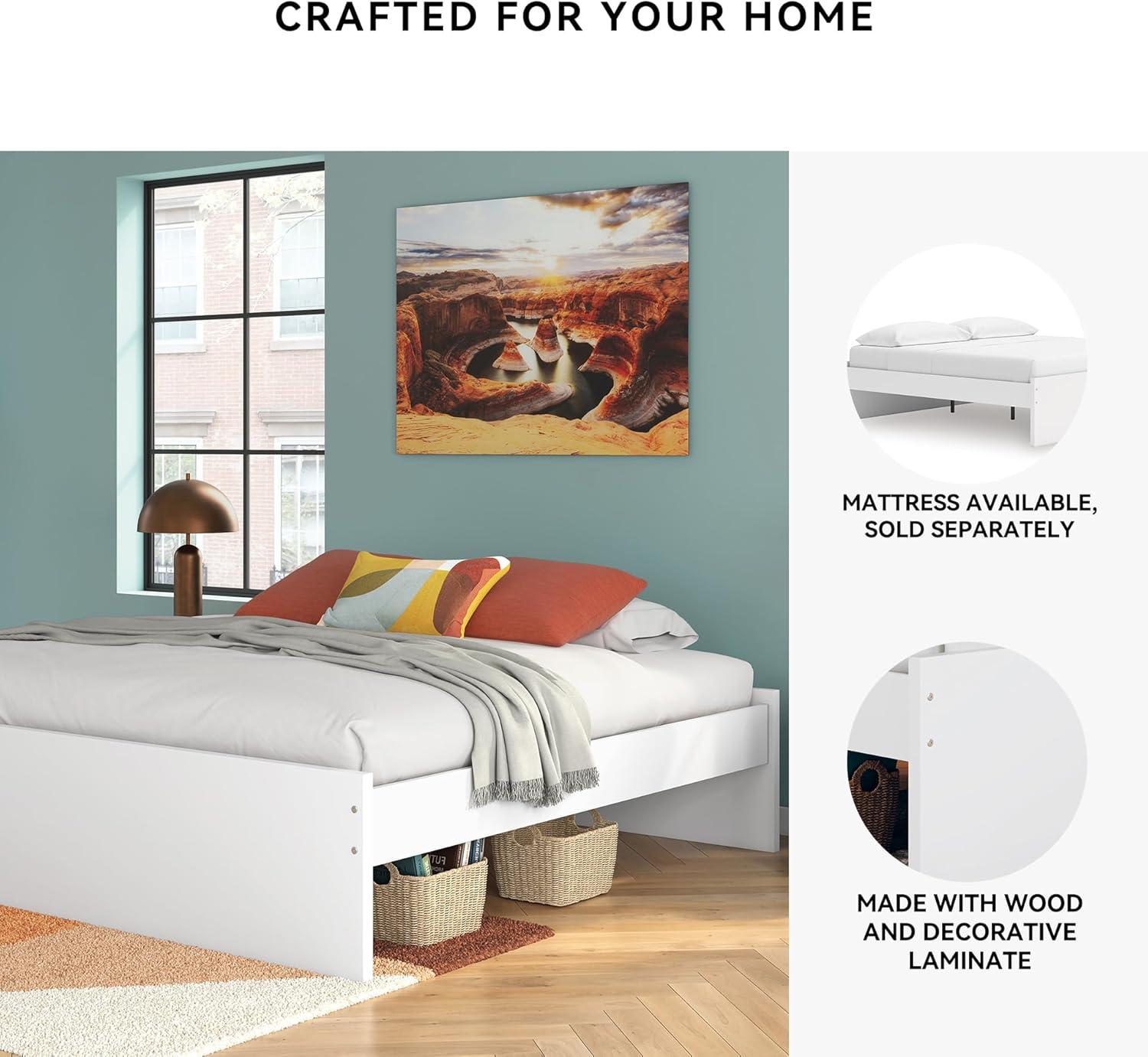 imageSignature Design by Ashley Onita Minimalist 4Drawer Full Platform Bed with 2 Side Storage Foundation or Box Spring Not Needed WhiteWhite