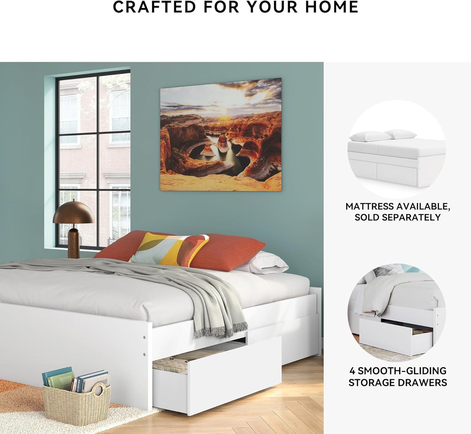 imageSignature Design by Ashley Onita Minimalist 4Drawer Full Platform Bed with 2 Side Storage Foundation or Box Spring Not Needed WhiteWhite