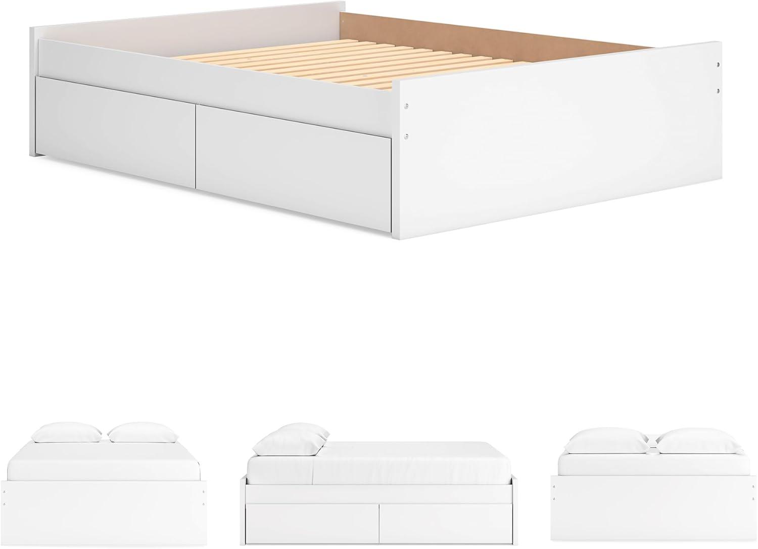 imageSignature Design by Ashley Onita Minimalist 4Drawer Full Platform Bed with 2 Side Storage Foundation or Box Spring Not Needed WhiteWhite