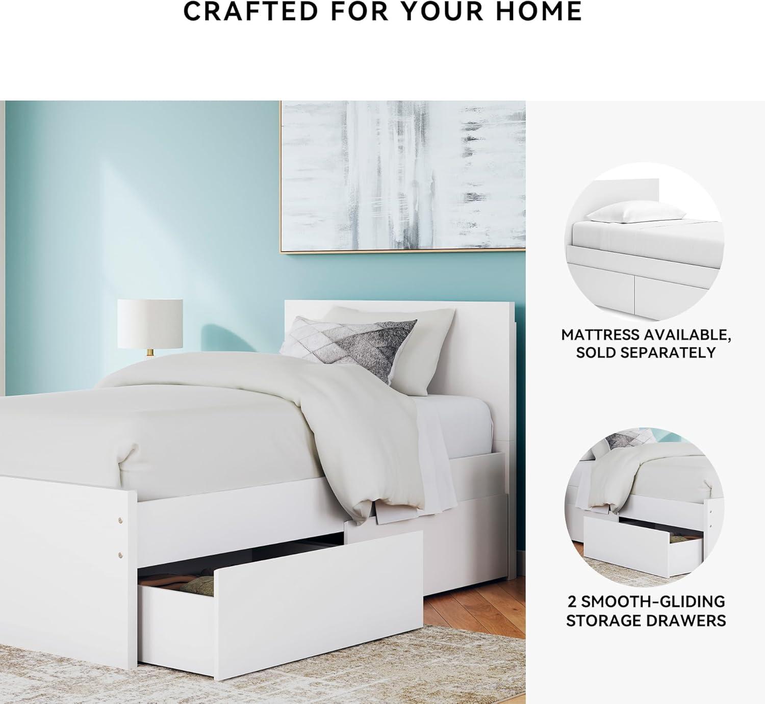 imageSignature Design by Ashley Onita Minimalist 4Drawer Full Platform Bed with 2 Side Storage Foundation or Box Spring Not Needed WhiteWhite