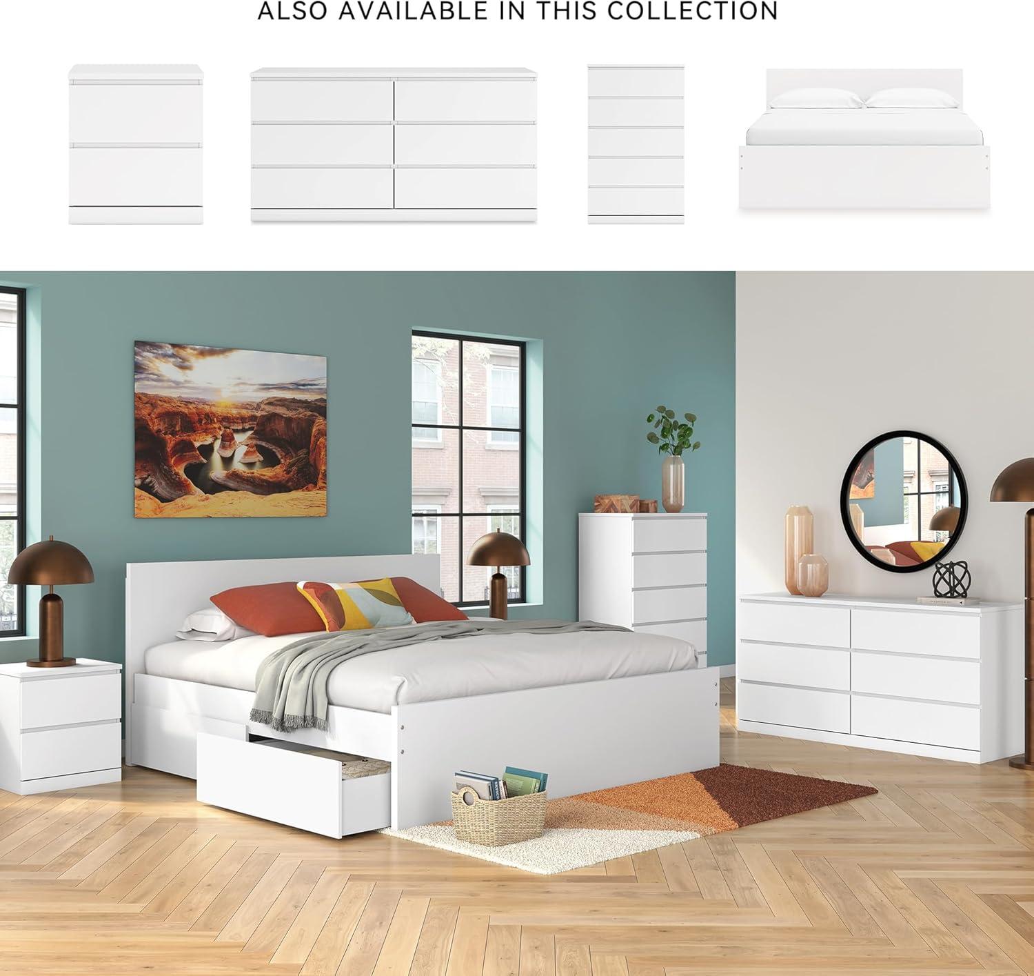 imageSignature Design by Ashley Onita Minimalist 4Drawer Full Platform Bed with 2 Side Storage Foundation or Box Spring Not Needed WhiteWhite