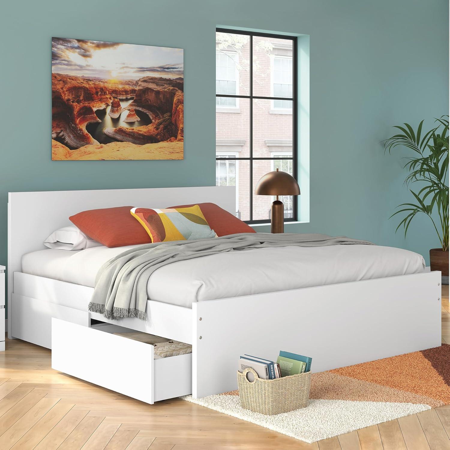 imageSignature Design by Ashley Onita Minimalist 4Drawer Full Platform Bed with 2 Side Storage Foundation or Box Spring Not Needed WhiteWhite